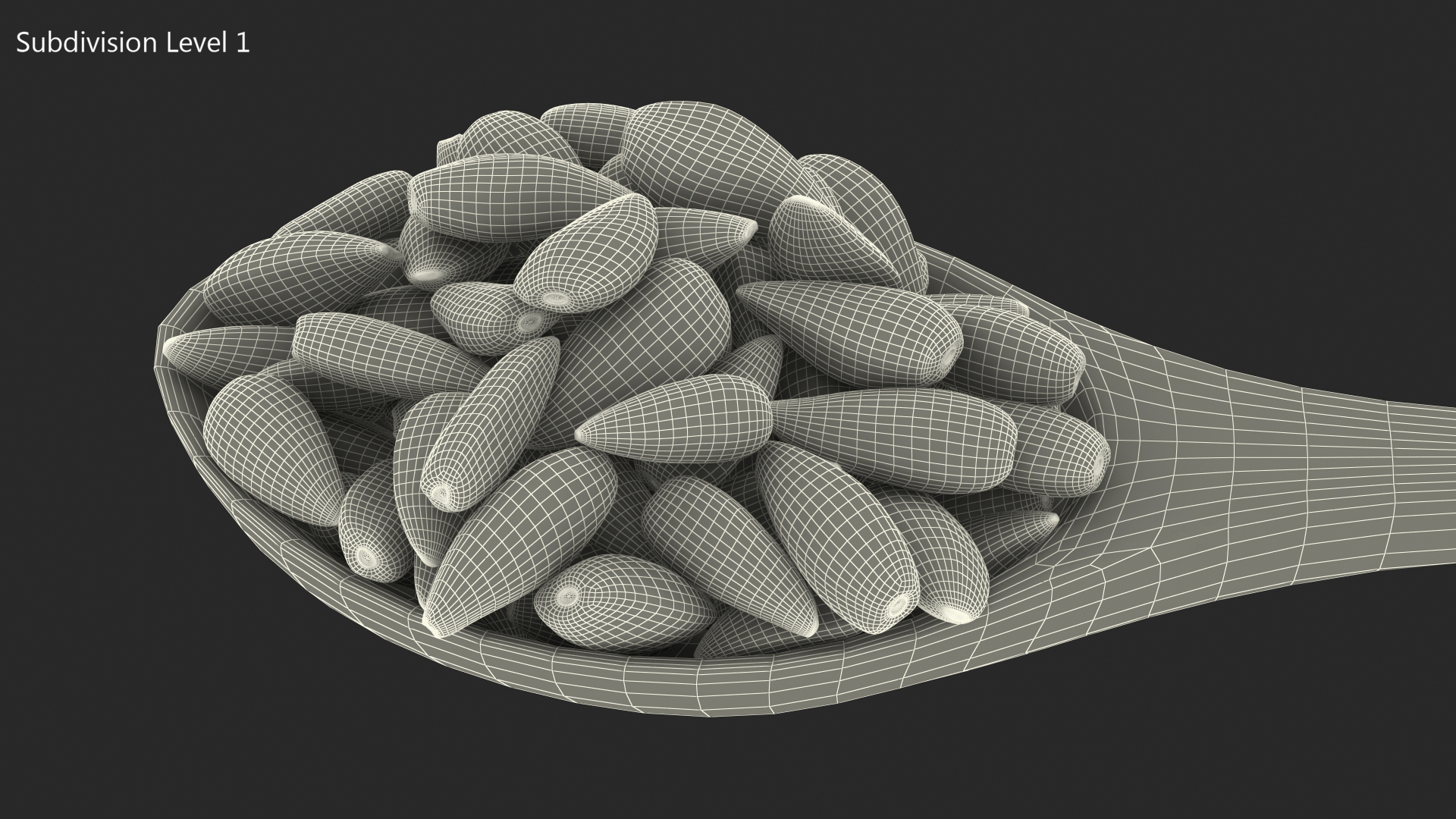 3D Sunflower Seeds in a Wooden Spoon model