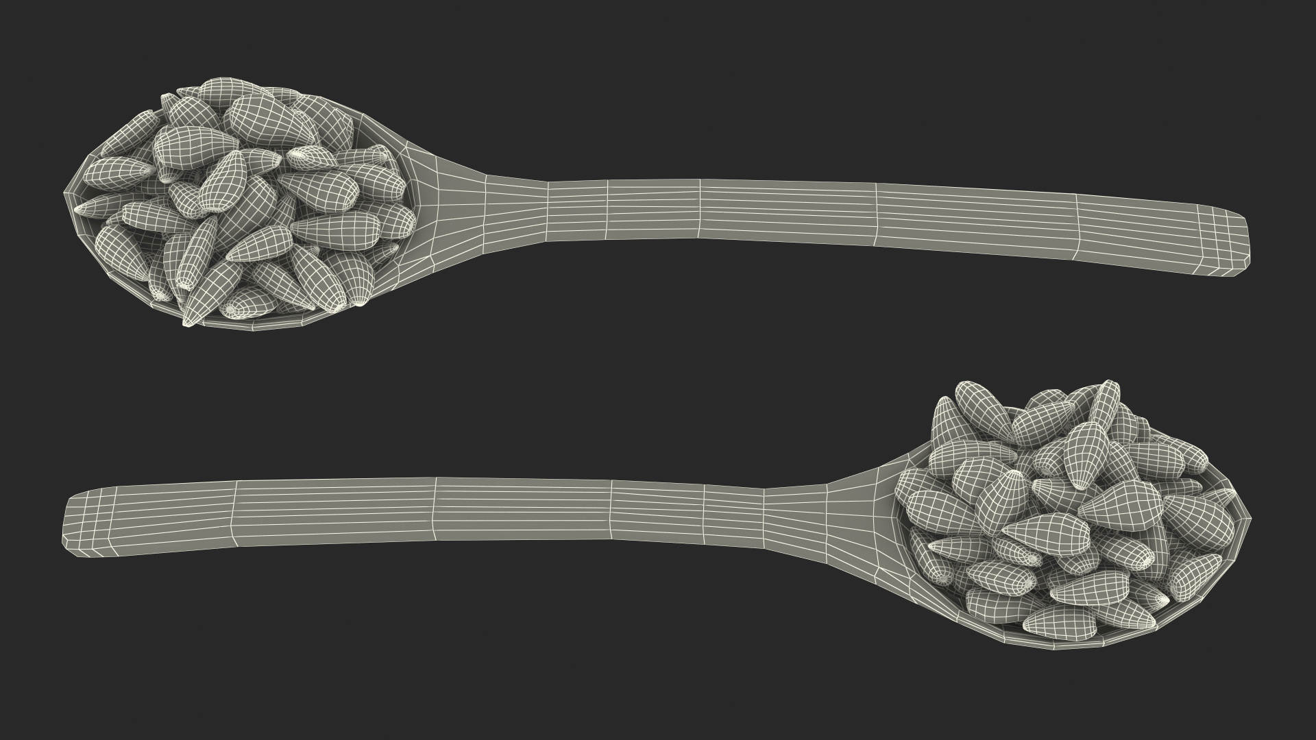 3D Sunflower Seeds in a Wooden Spoon model