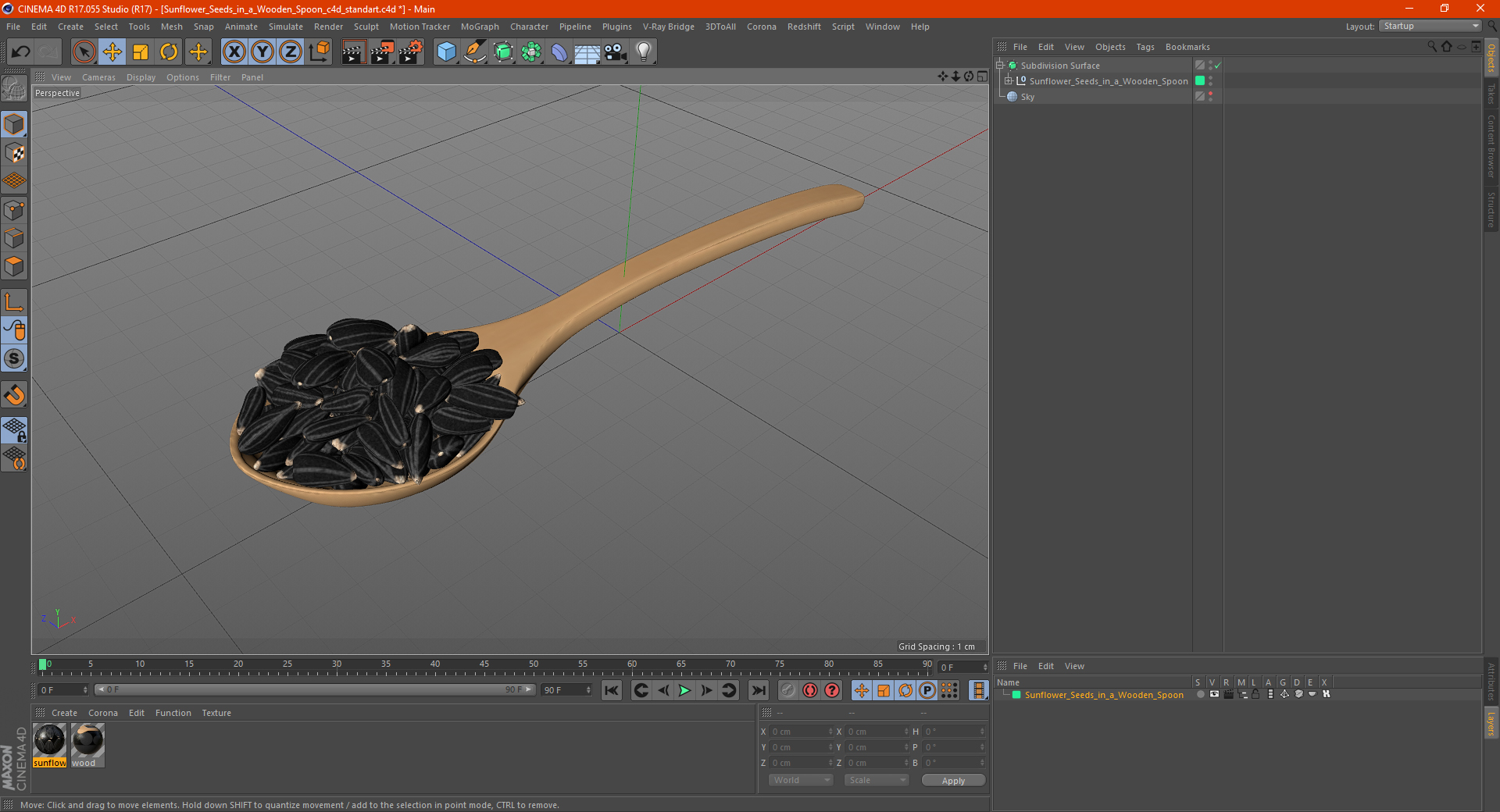 3D Sunflower Seeds in a Wooden Spoon model