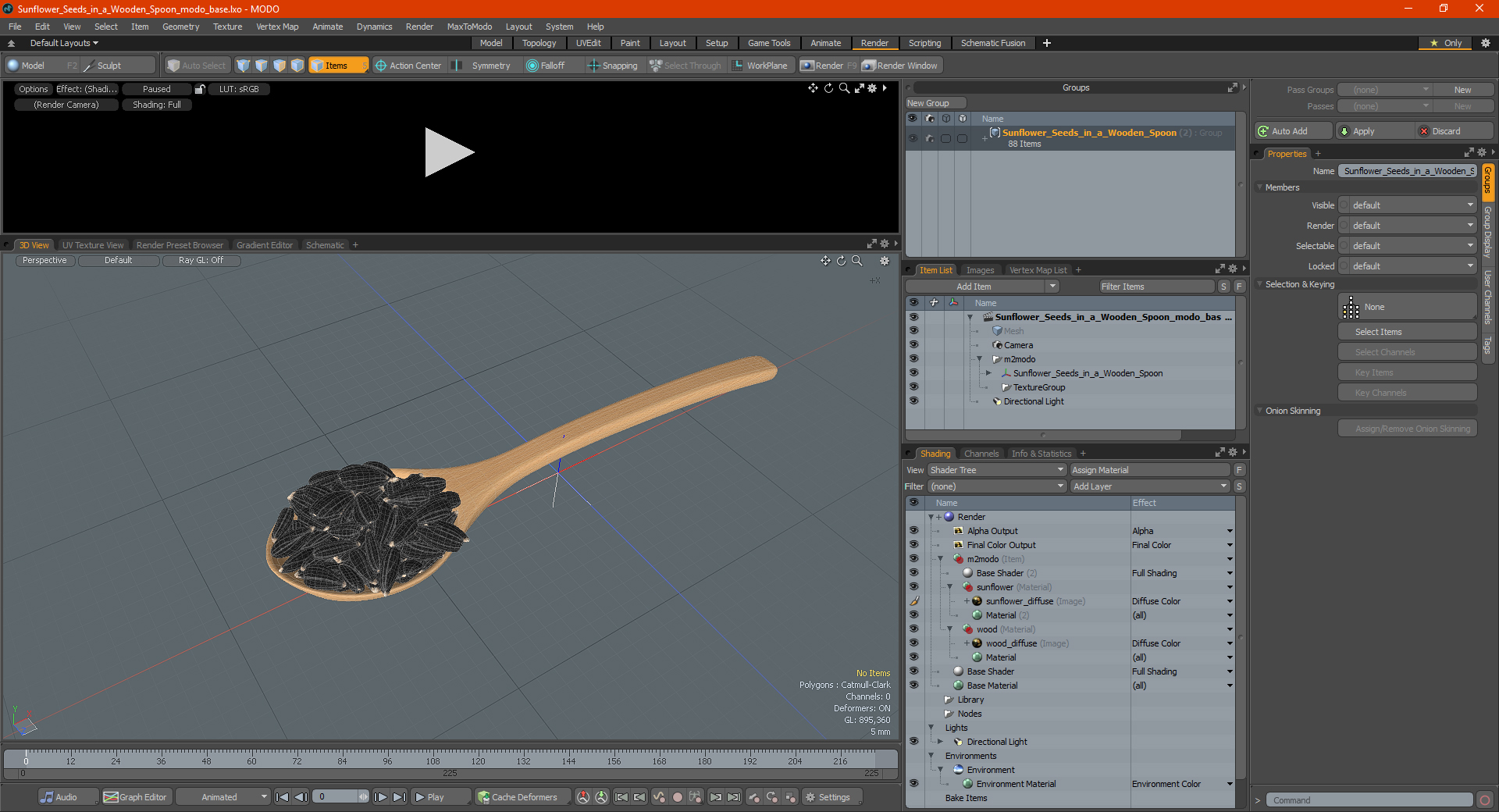 3D Sunflower Seeds in a Wooden Spoon model