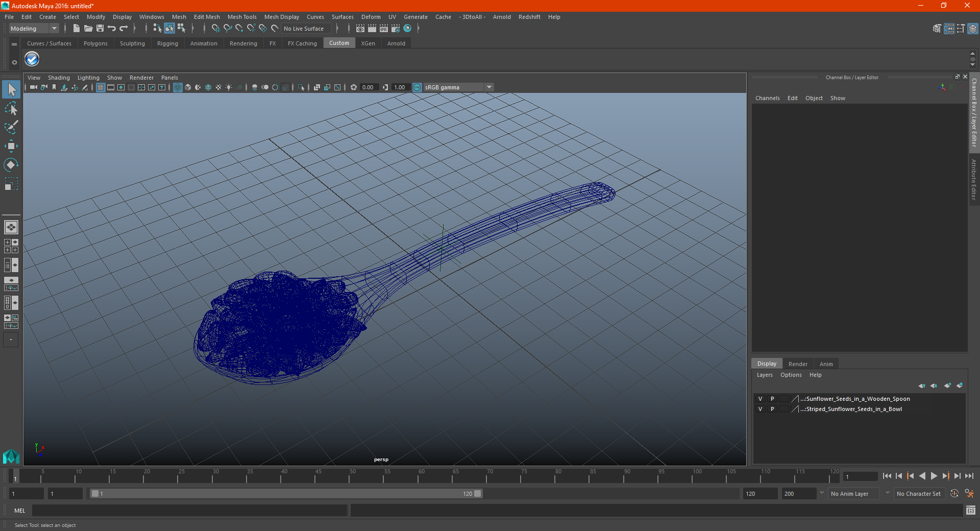 3D Sunflower Seeds in a Wooden Spoon model