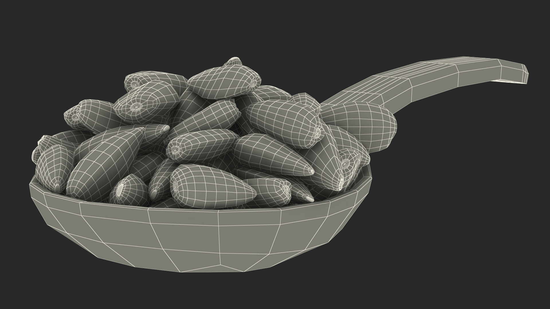 3D Sunflower Seeds in a Wooden Spoon model