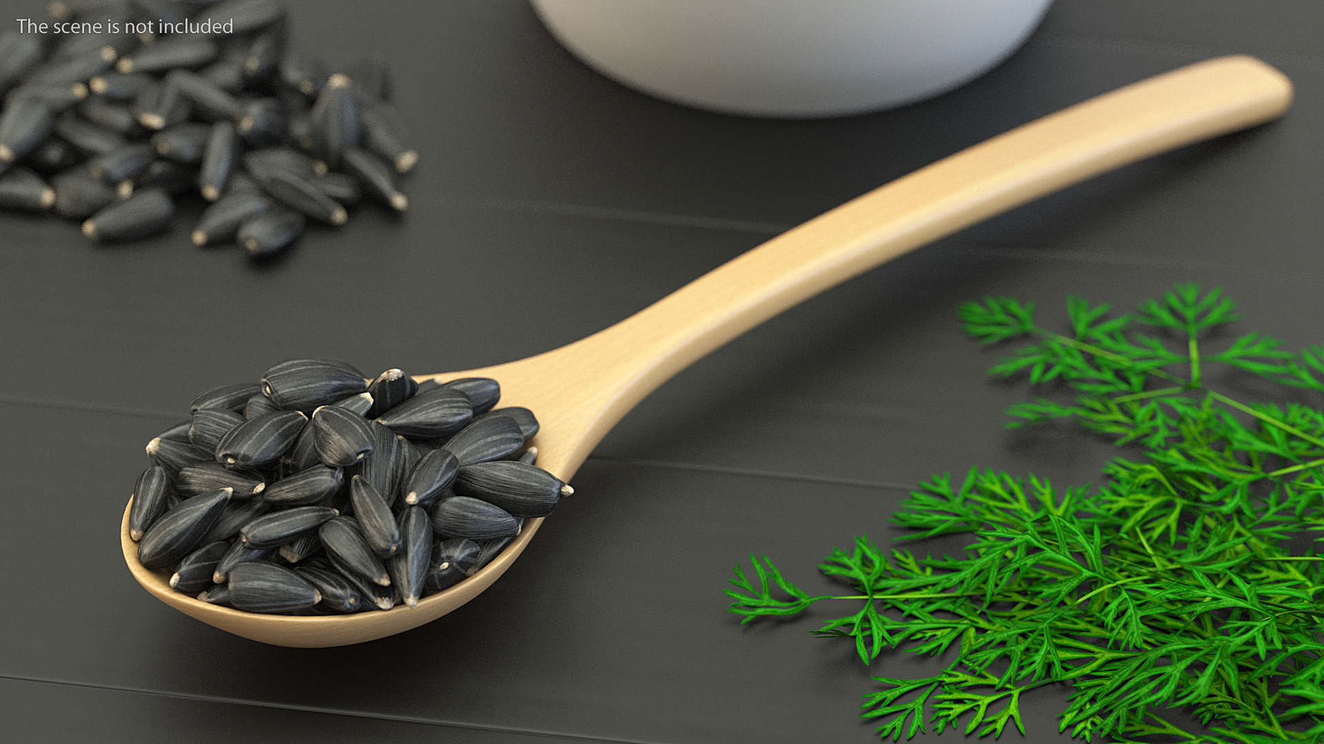 3D Sunflower Seeds in a Wooden Spoon model