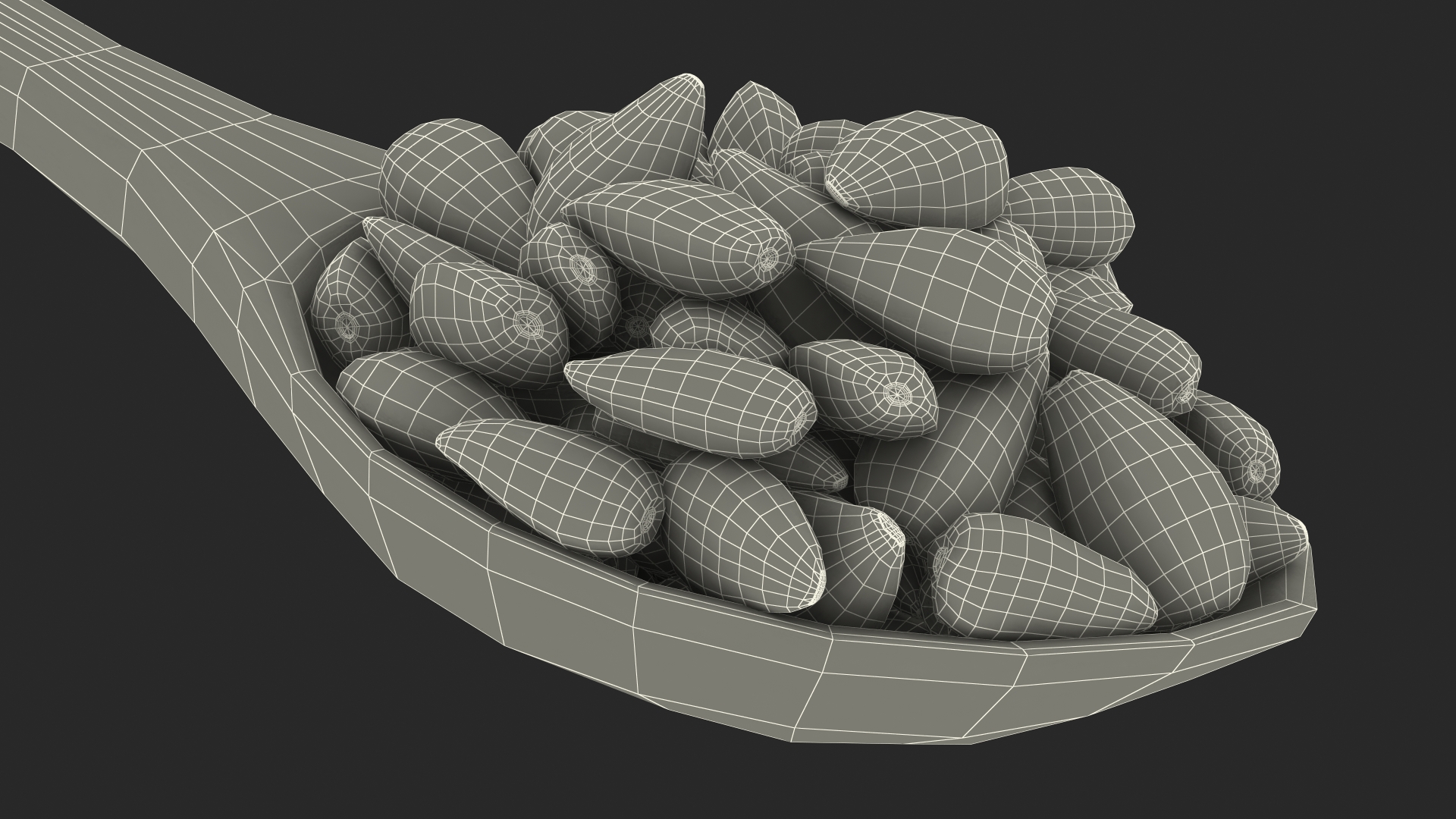 3D Sunflower Seeds in a Wooden Spoon model