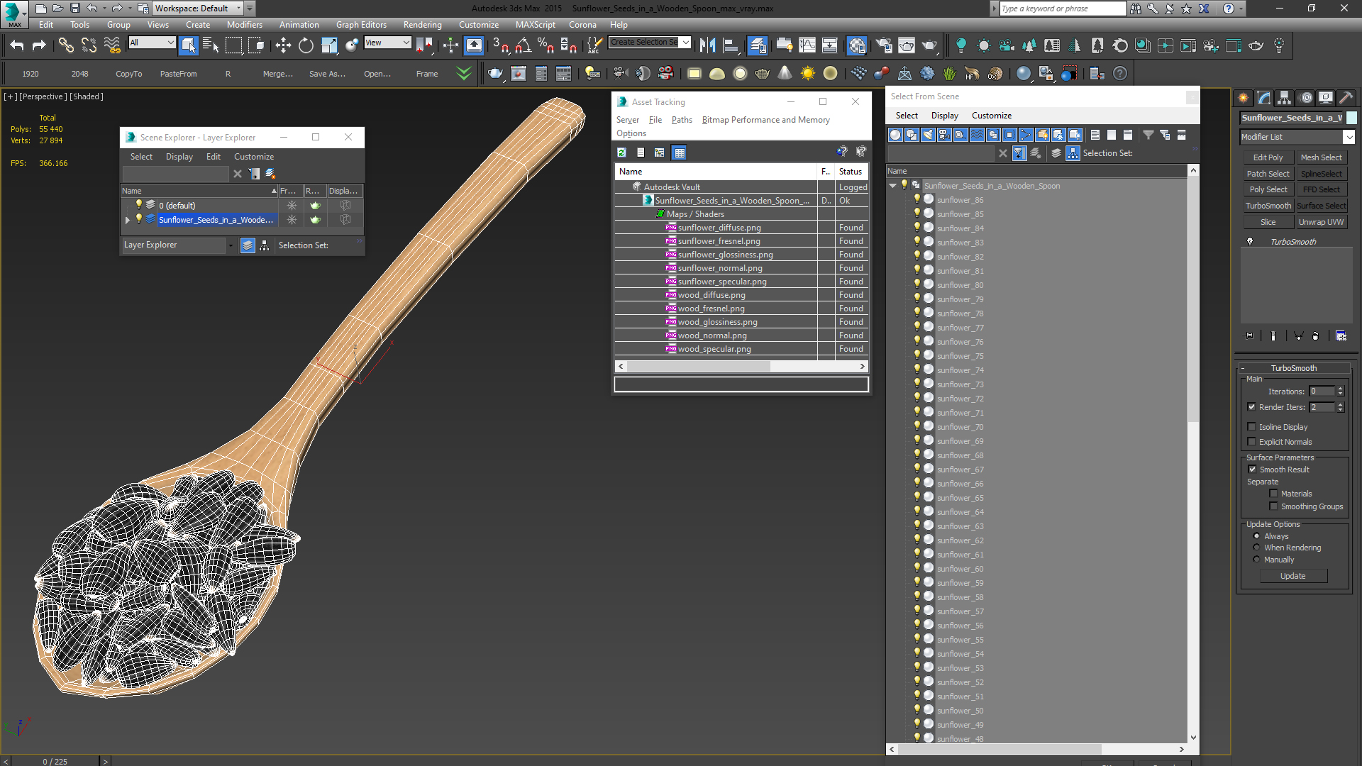 3D Sunflower Seeds in a Wooden Spoon model