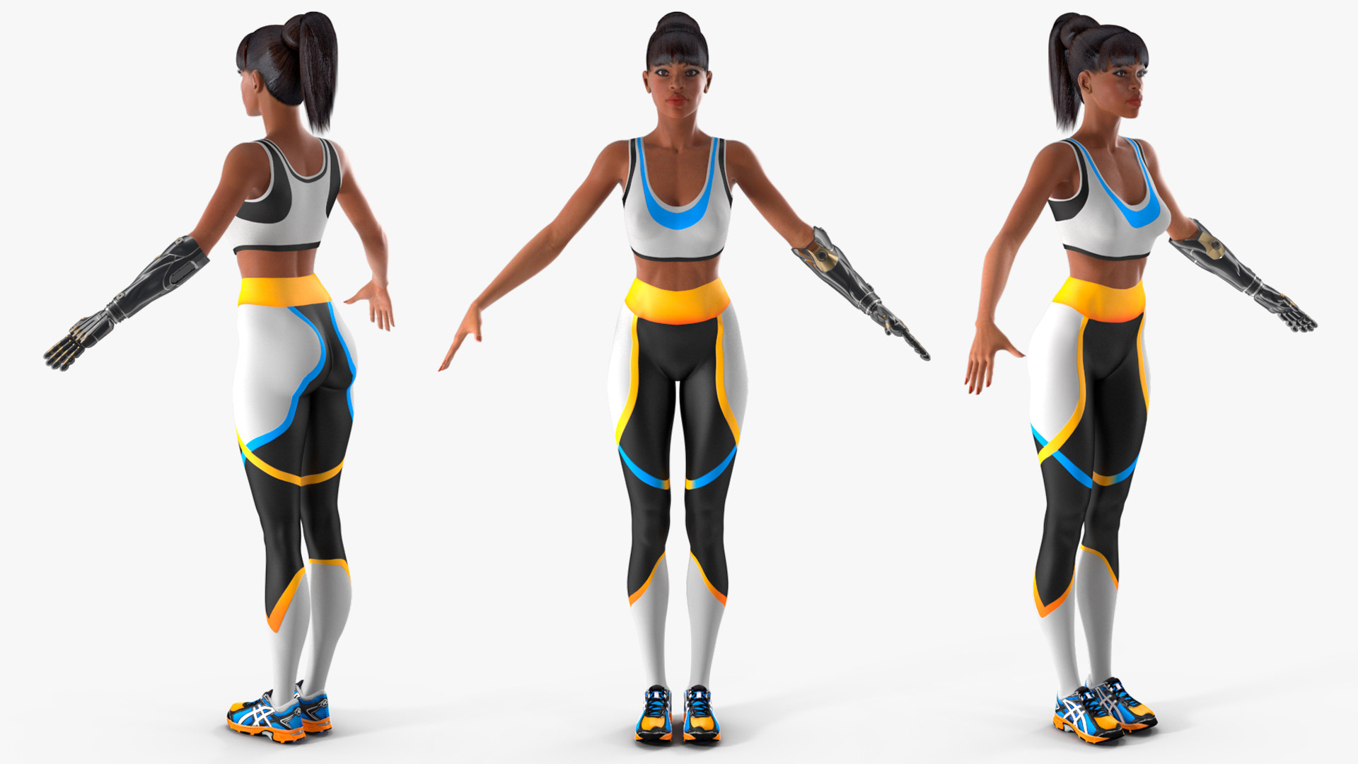 3D Woman with Mind Controlled Prosthetic Arm A-pose model