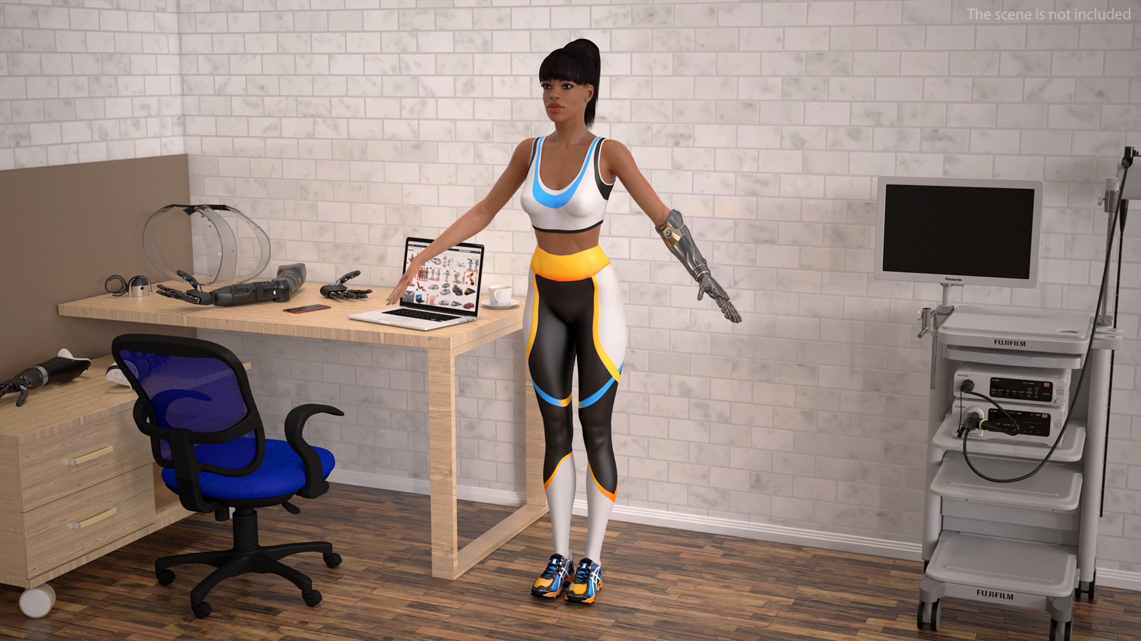 3D Woman with Mind Controlled Prosthetic Arm A-pose model