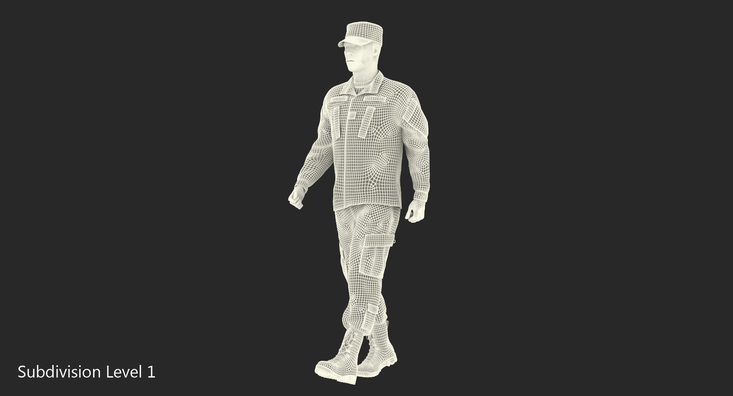 US Army Soldier Camo Marching Pose 3D model