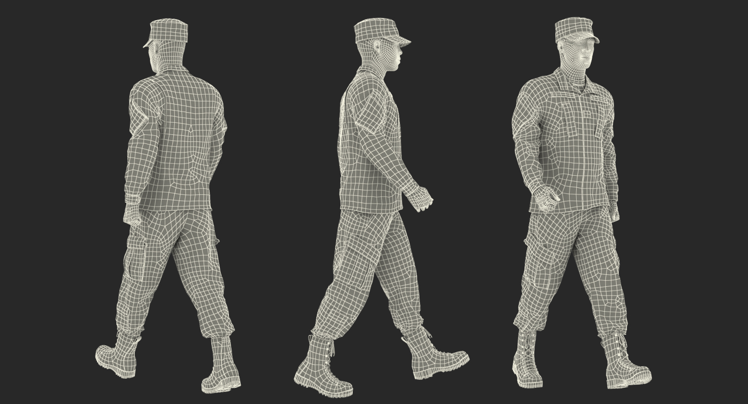 US Army Soldier Camo Marching Pose 3D model