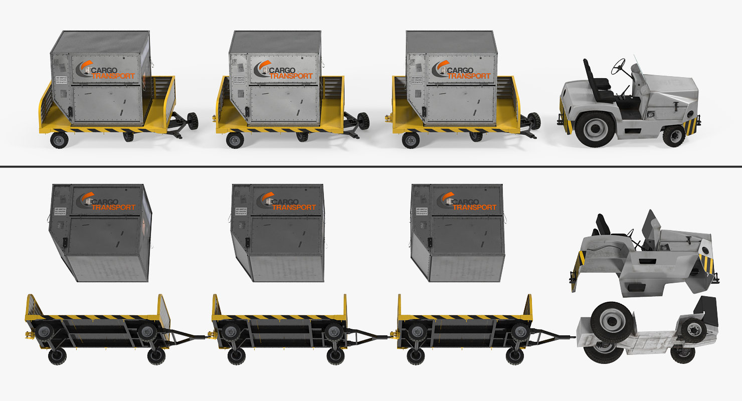 Aircraft Tow Tractor Clark CT30 Carrying Passengers Luggage 3D model