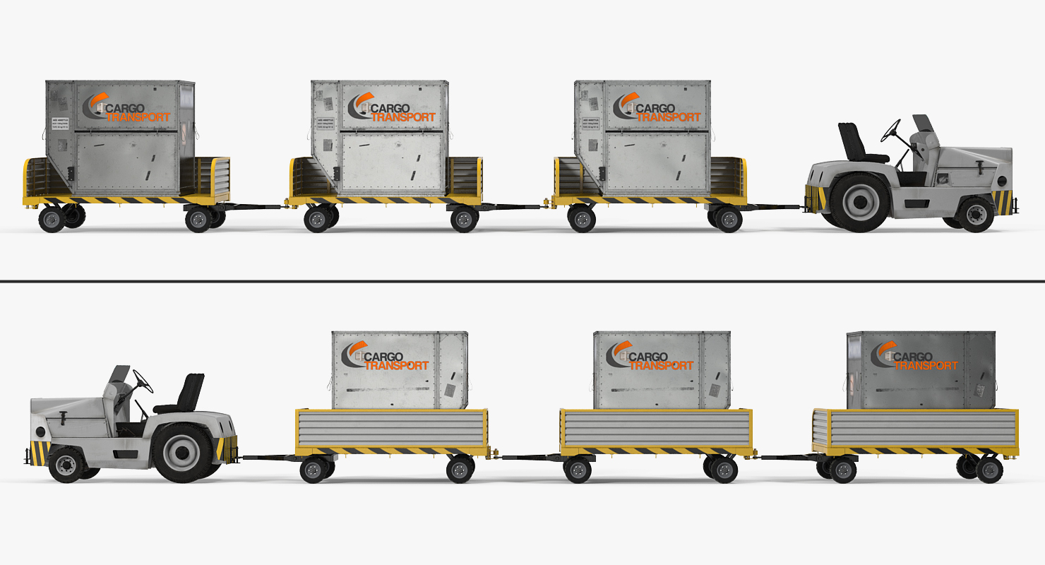 Aircraft Tow Tractor Clark CT30 Carrying Passengers Luggage 3D model