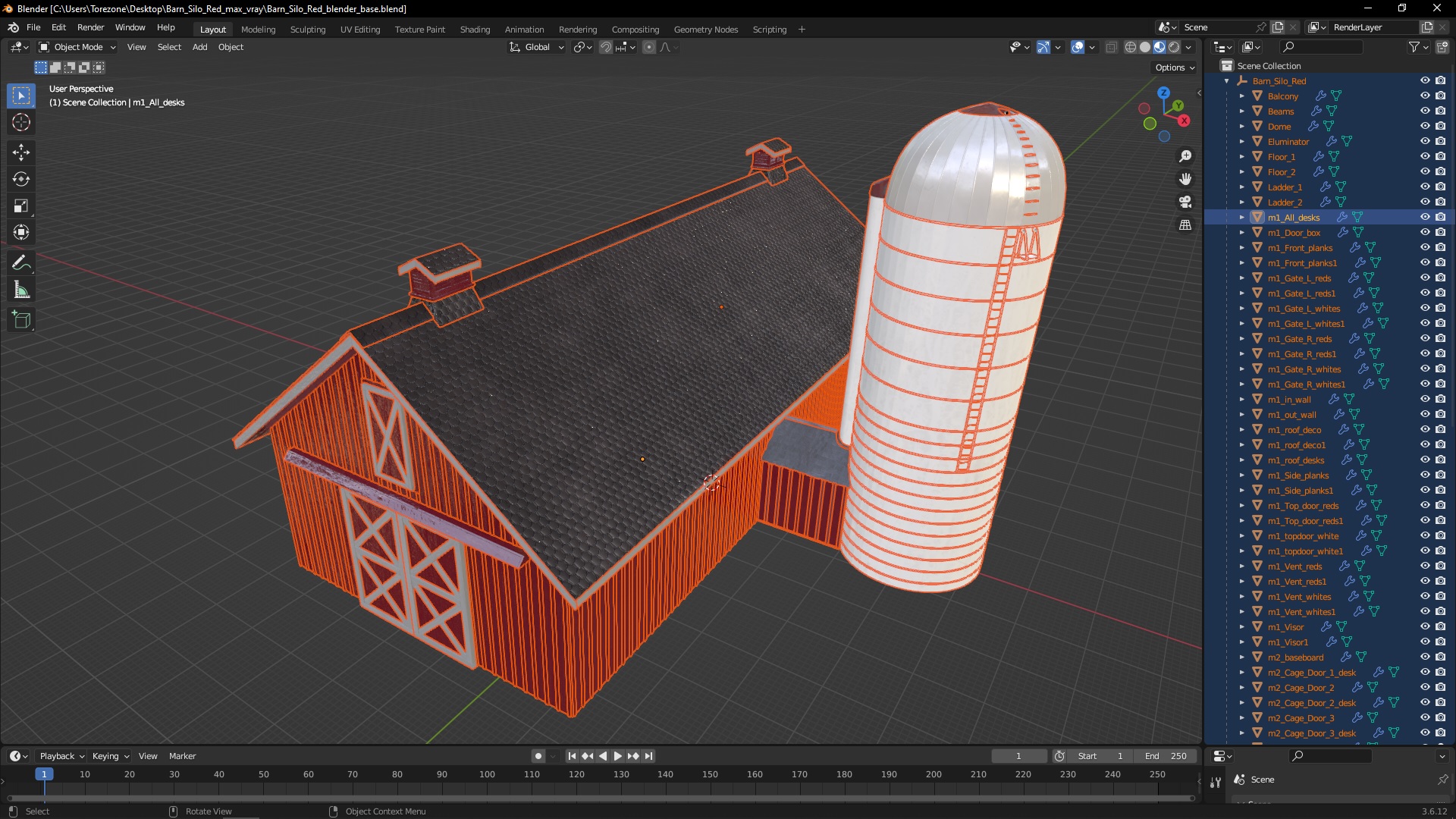 3D Barn Silo Red model