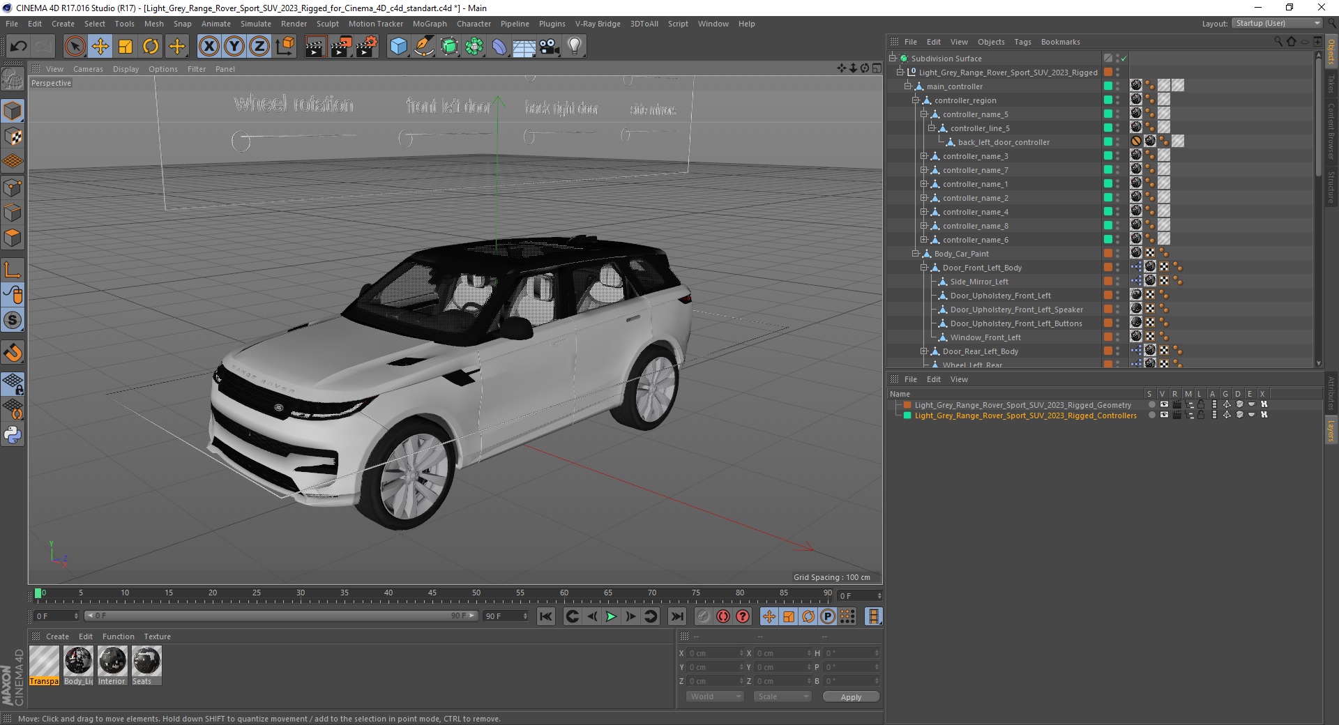 3D Light Grey Range Rover Sport SUV 2023 Rigged for Cinema 4D model