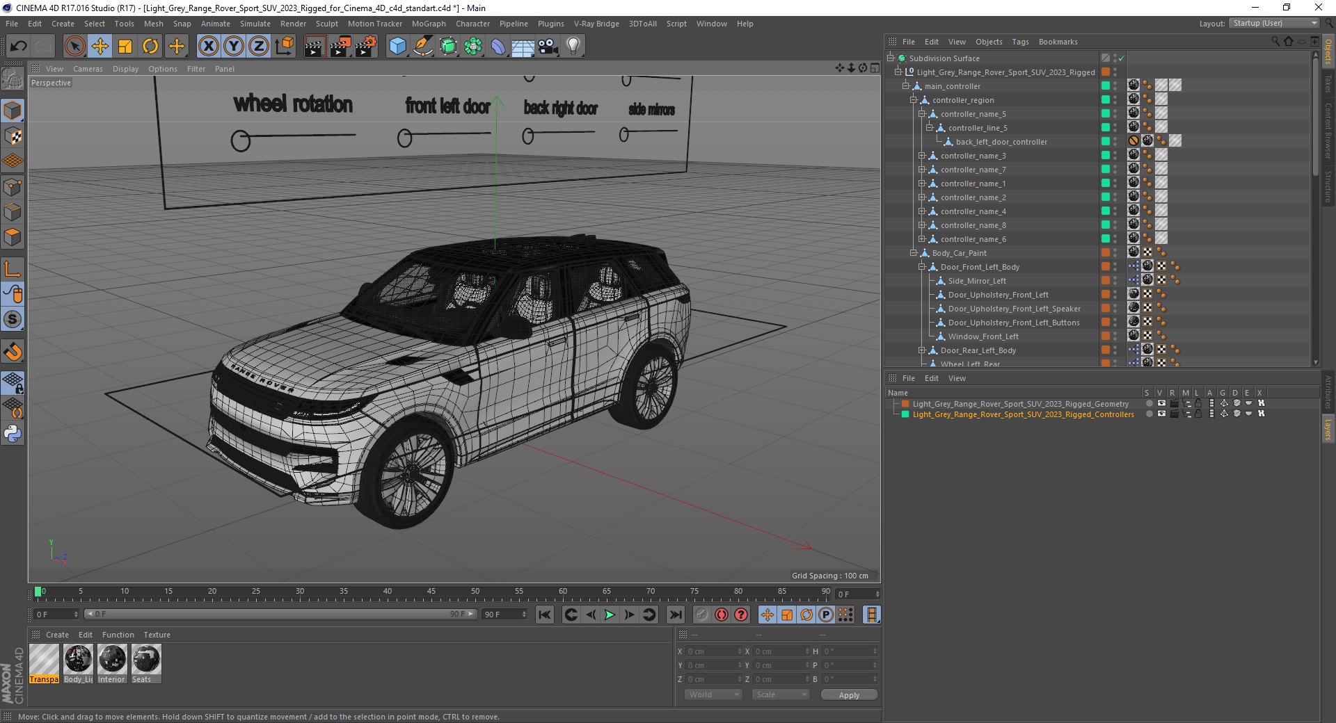 3D Light Grey Range Rover Sport SUV 2023 Rigged for Cinema 4D model