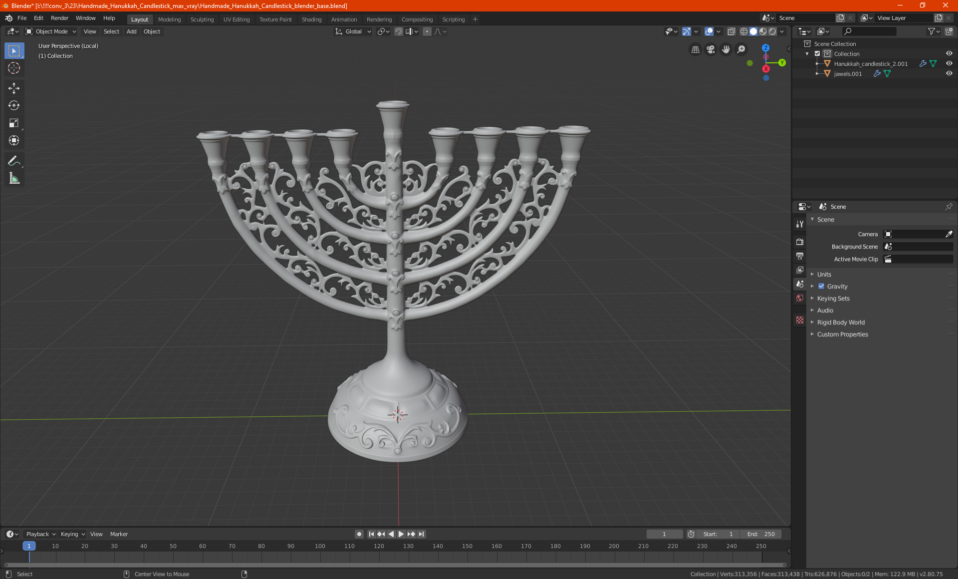 Handmade Hanukkah Candlestick 3D model