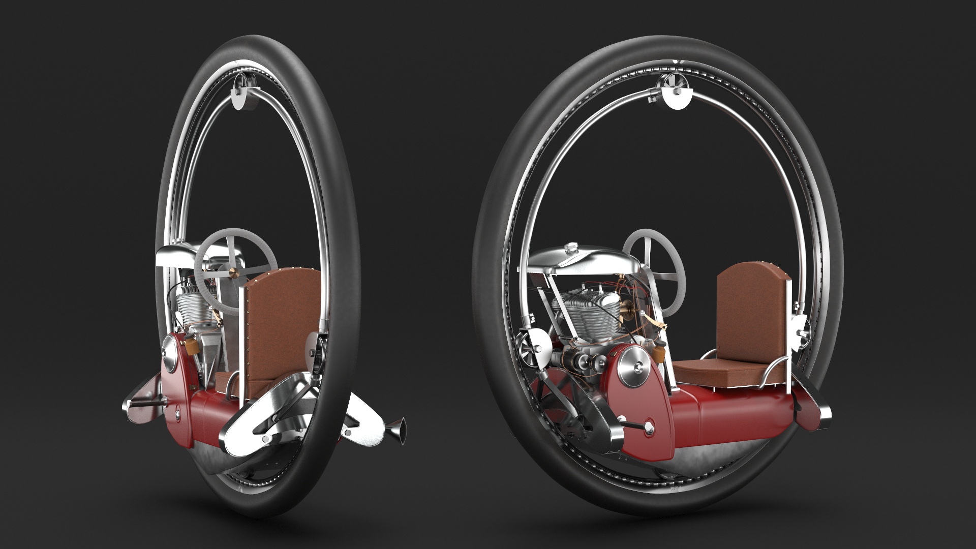 3D Classic Motorized Monowheel Red Rigged model