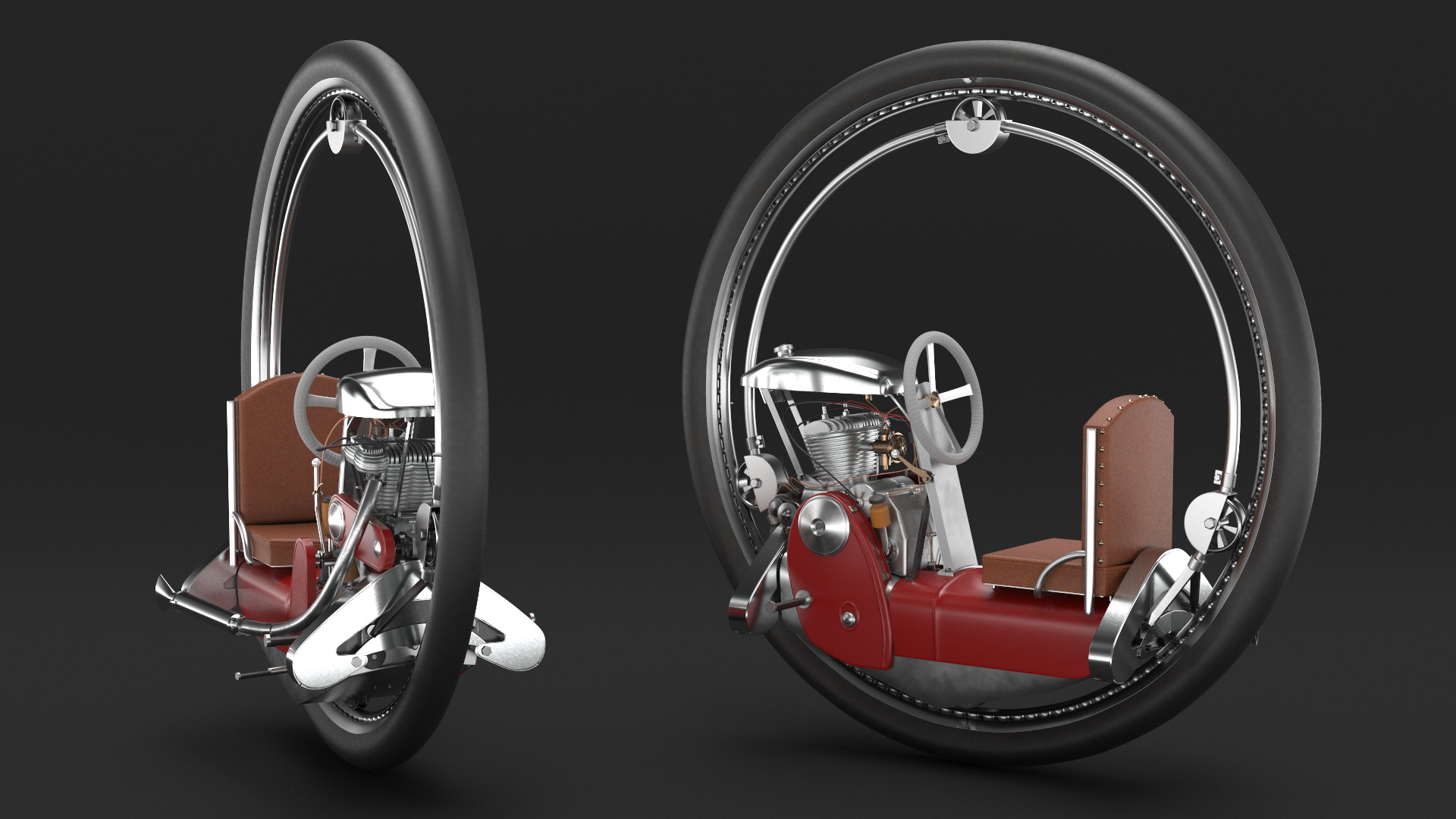 3D Classic Motorized Monowheel Red Rigged model