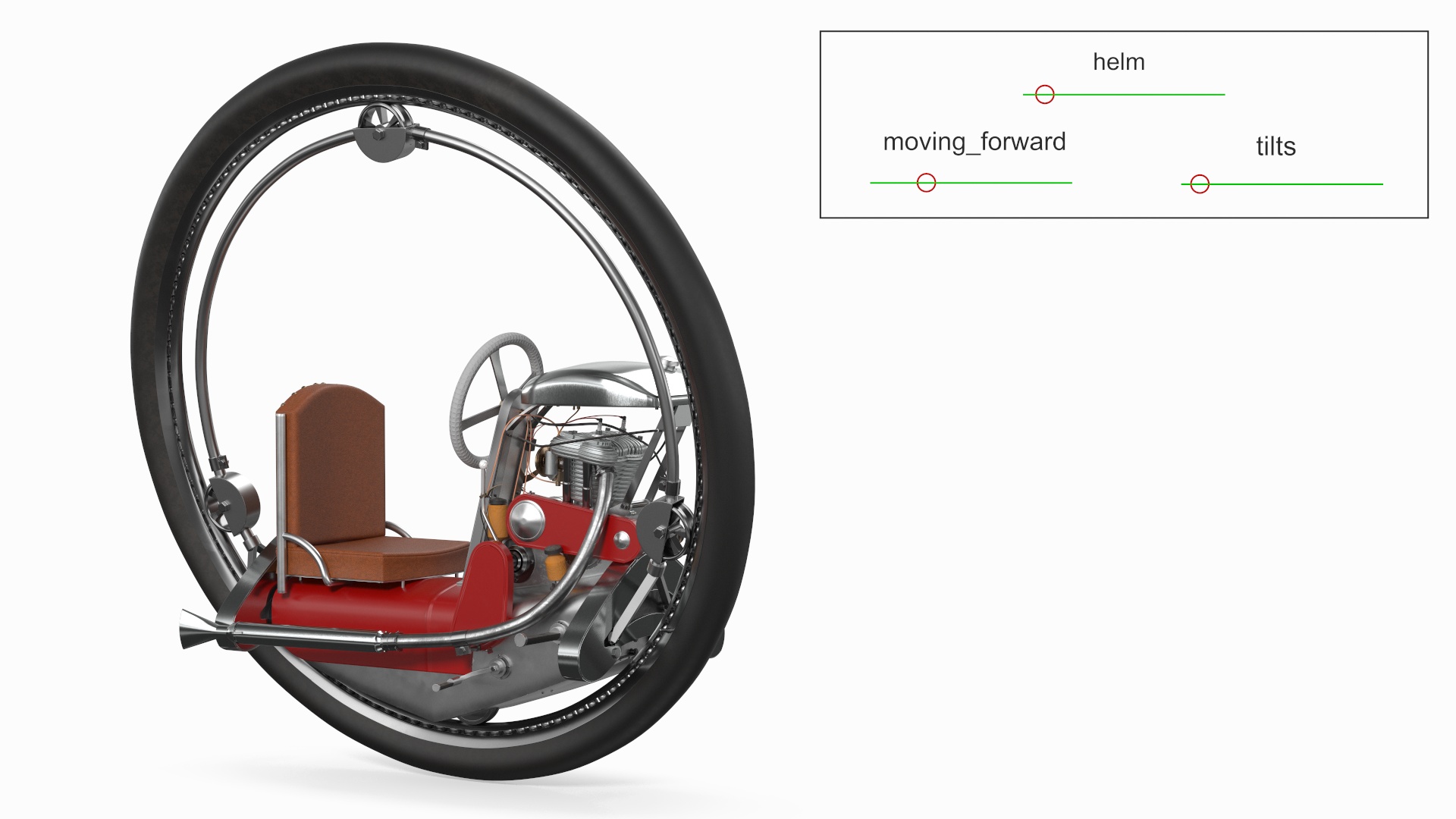3D Classic Motorized Monowheel Red Rigged model