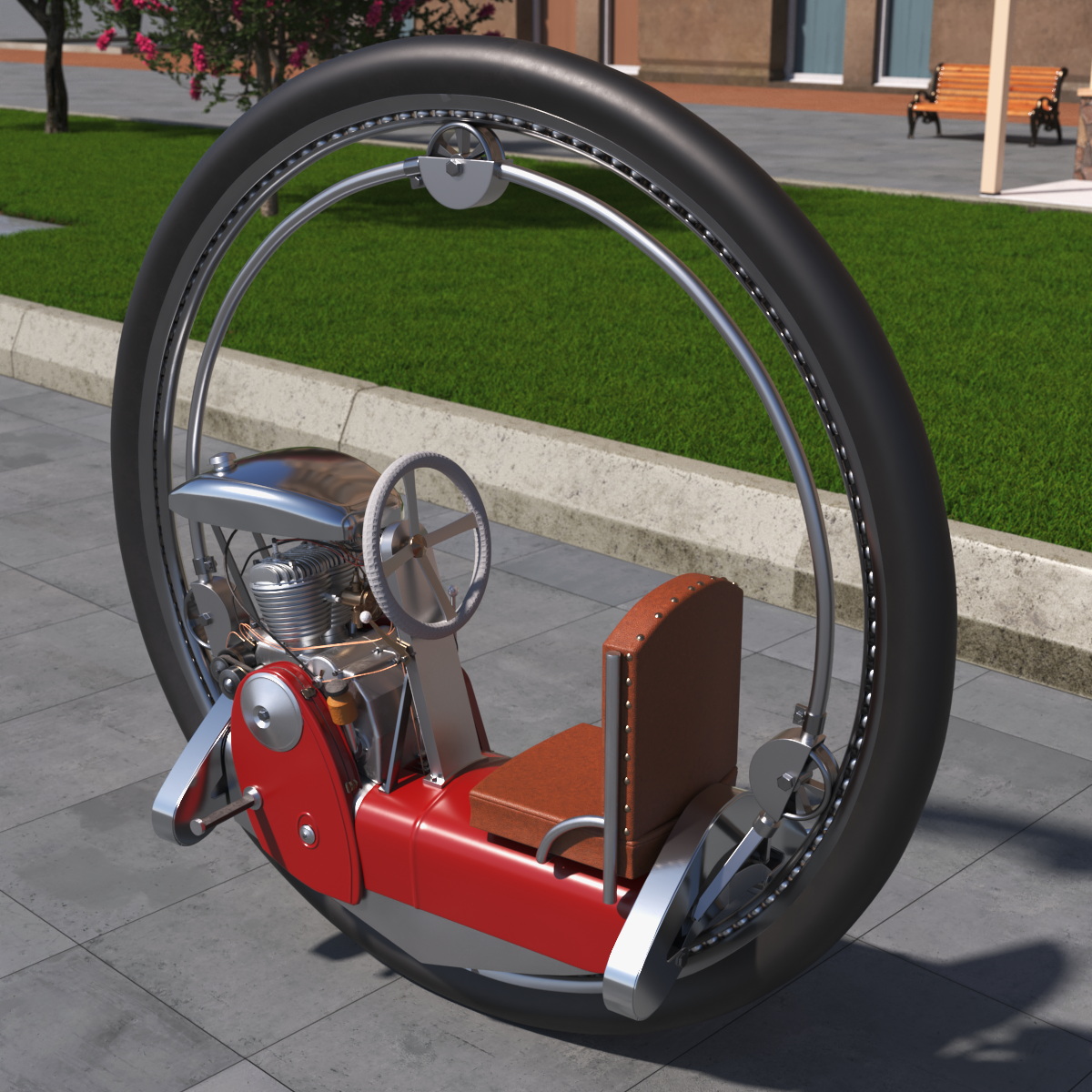 3D Classic Motorized Monowheel Red Rigged model