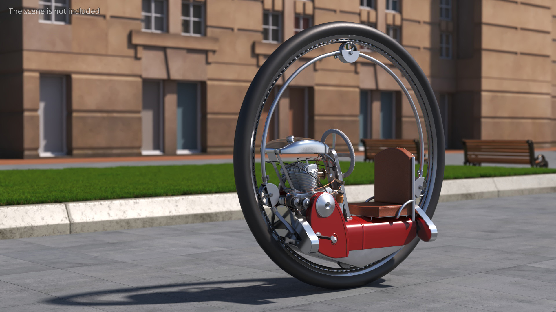 3D Classic Motorized Monowheel Red Rigged model