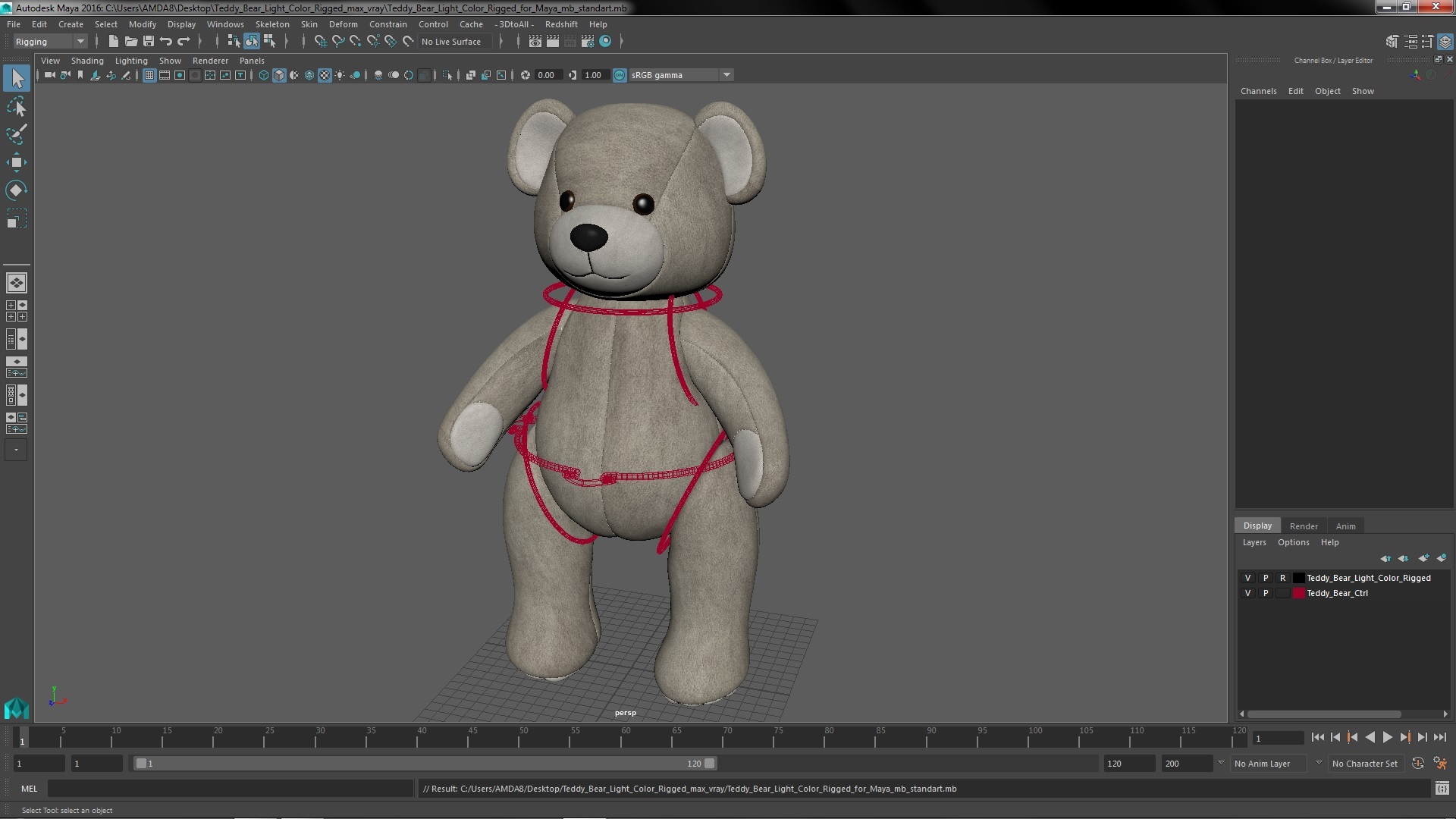 3D Teddy Bear Light Color Rigged for Maya model