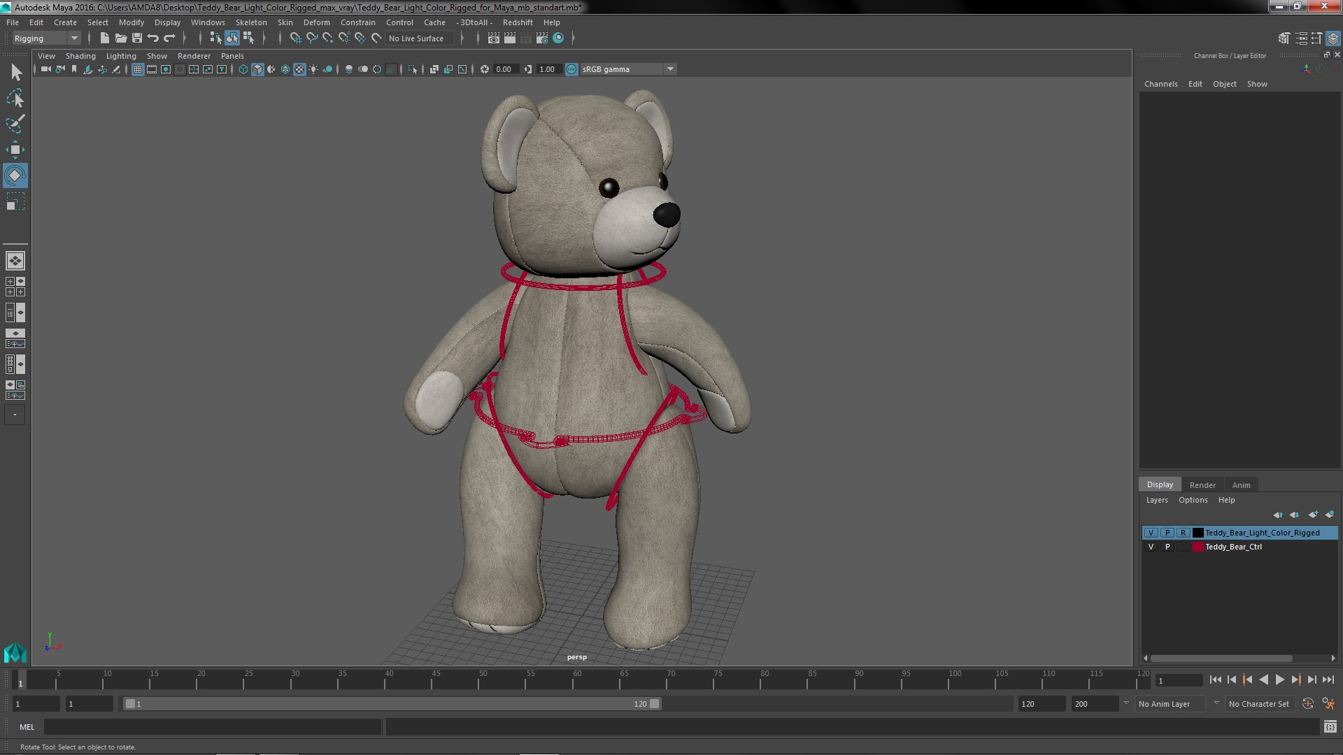 3D Teddy Bear Light Color Rigged for Maya model