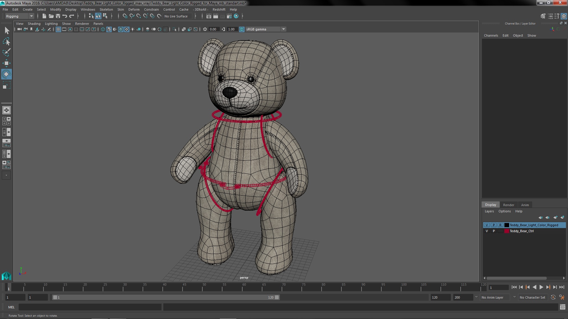 3D Teddy Bear Light Color Rigged for Maya model