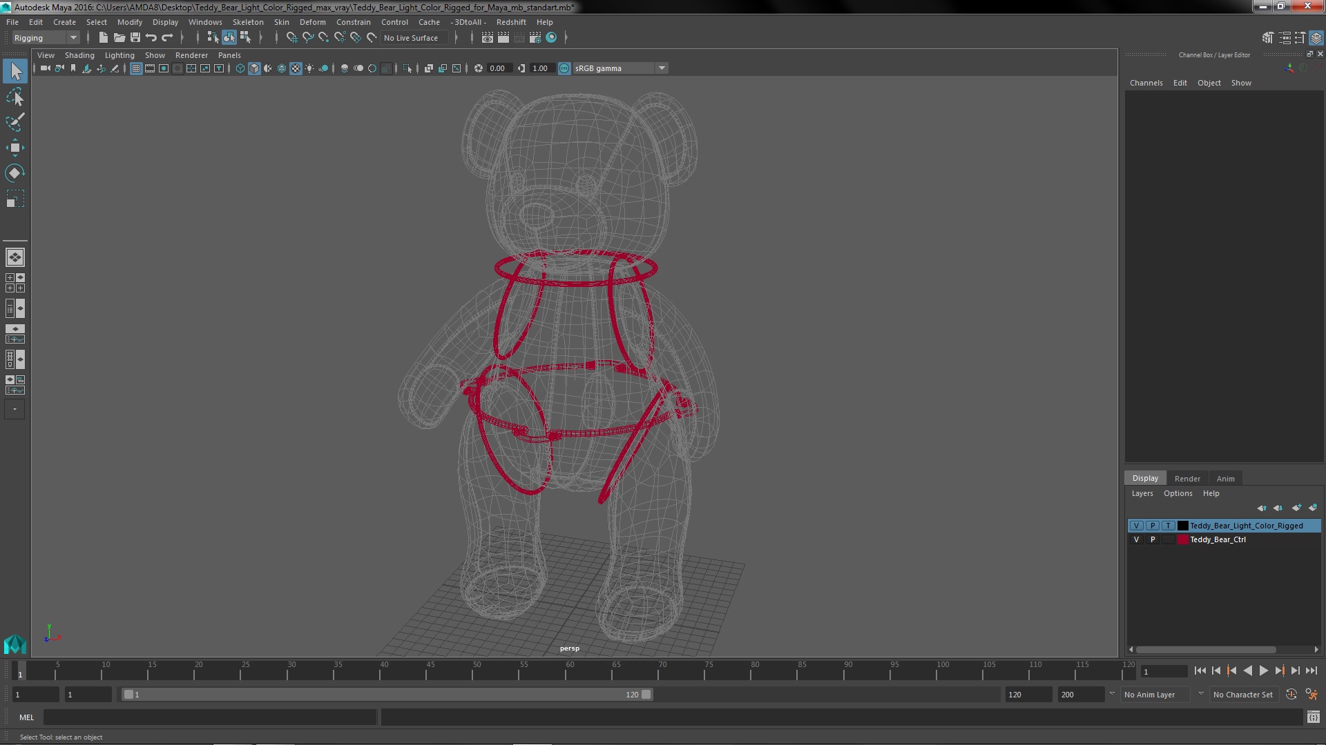 3D Teddy Bear Light Color Rigged for Maya model