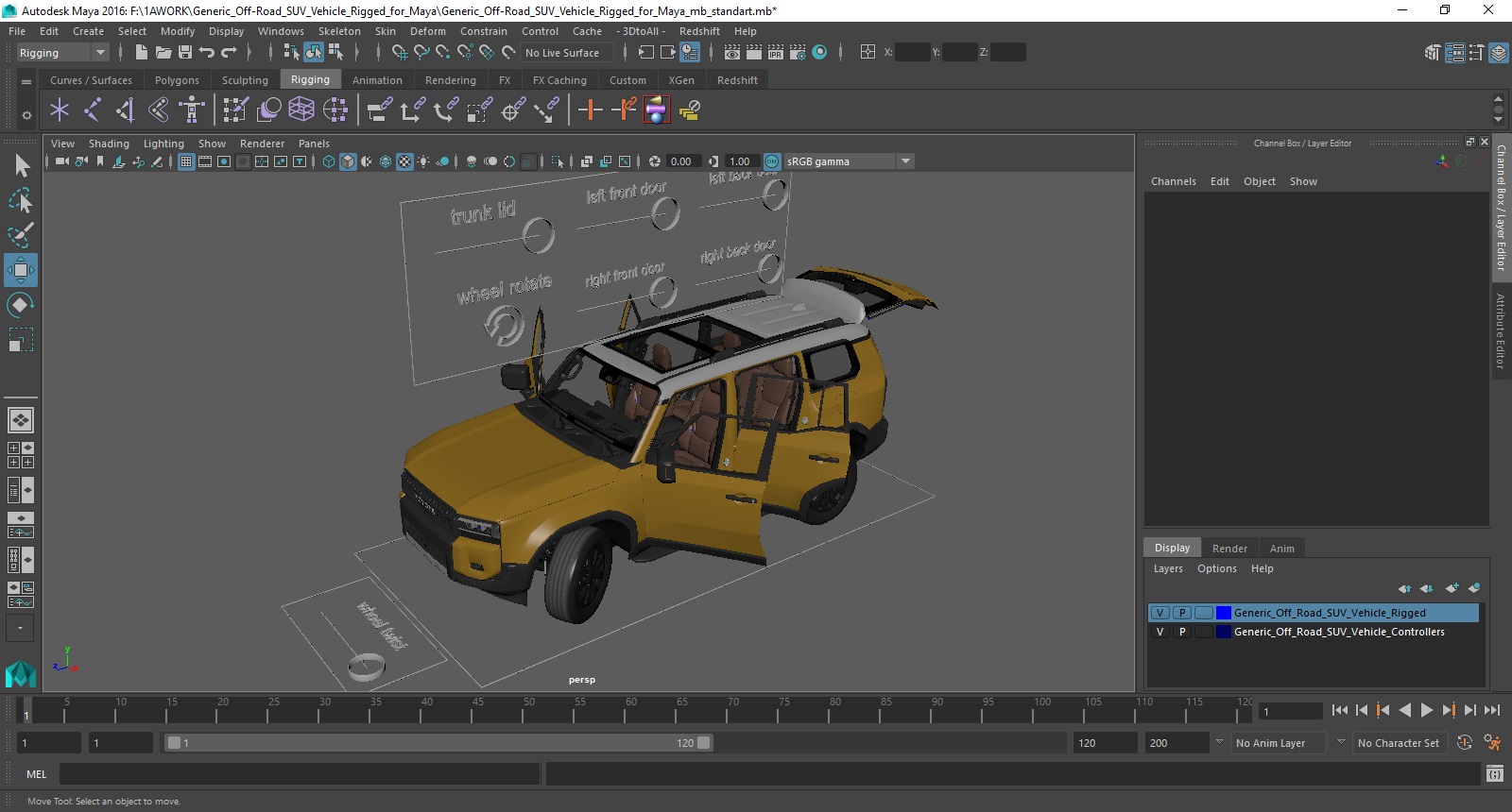 Generic Off-Road SUV Vehicle Rigged for Maya 3D model