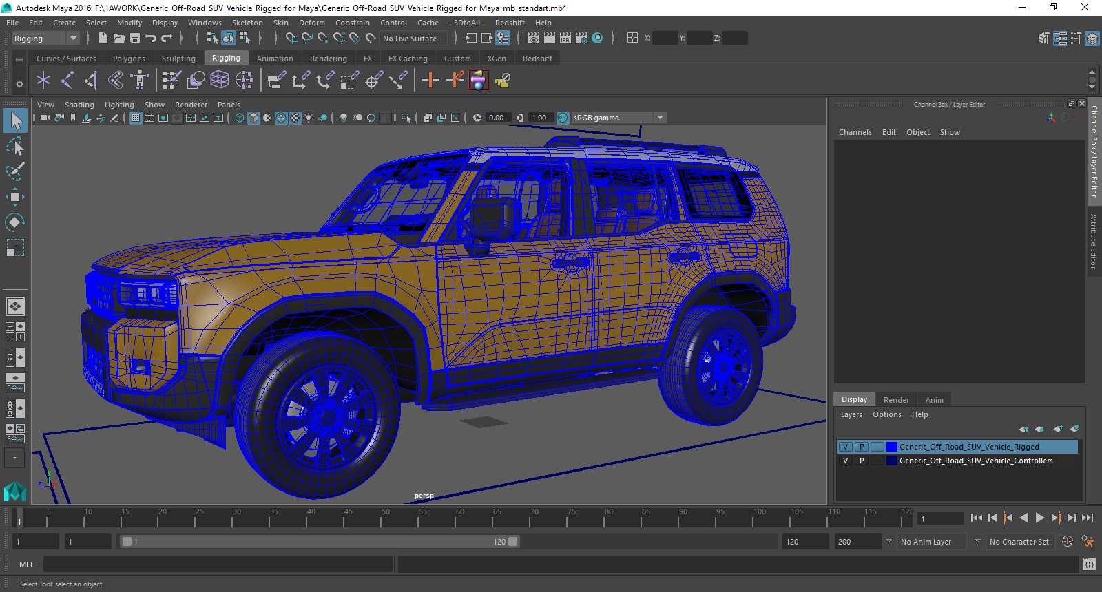 Generic Off-Road SUV Vehicle Rigged for Maya 3D model