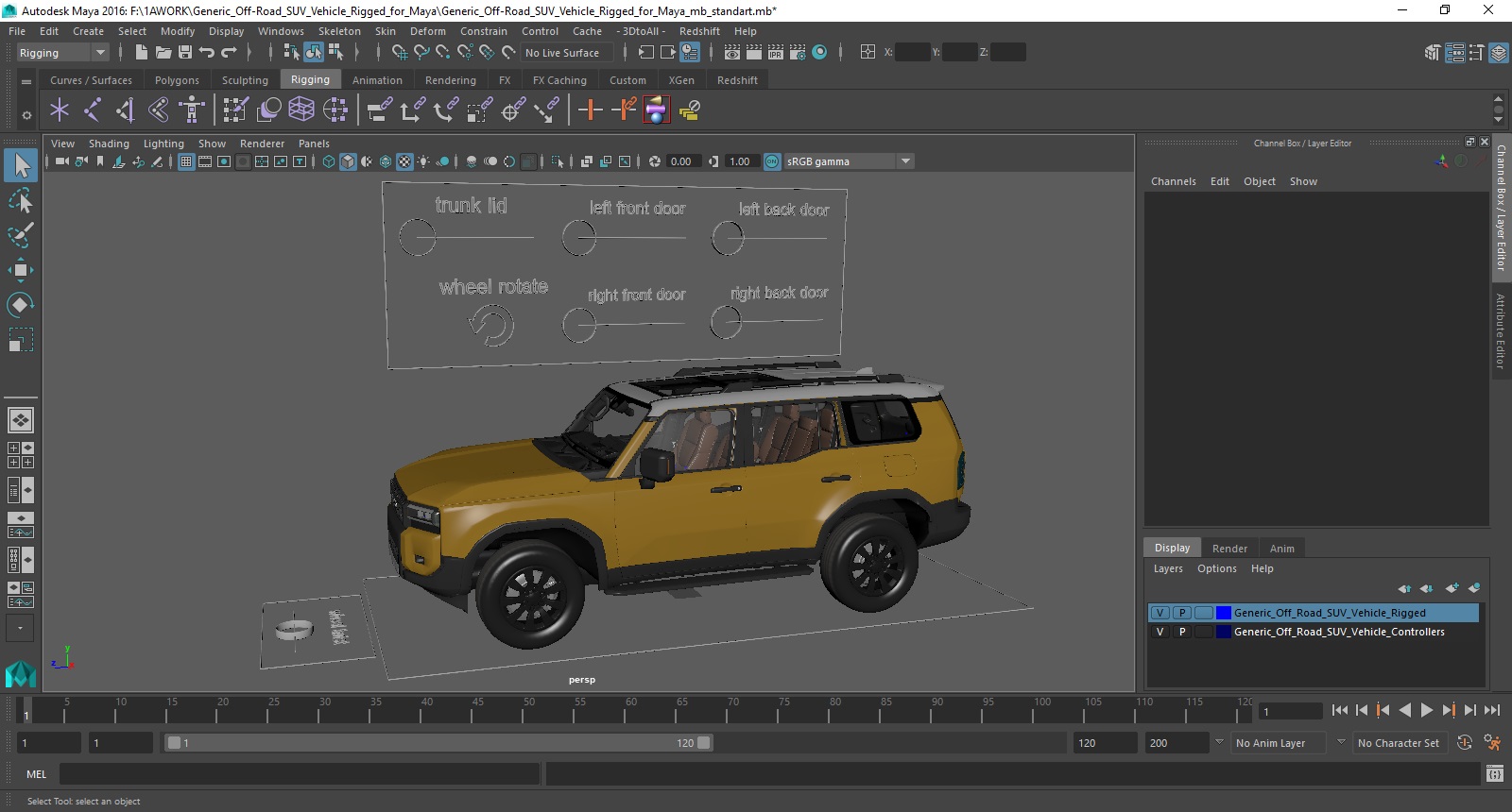 Generic Off-Road SUV Vehicle Rigged for Maya 3D model