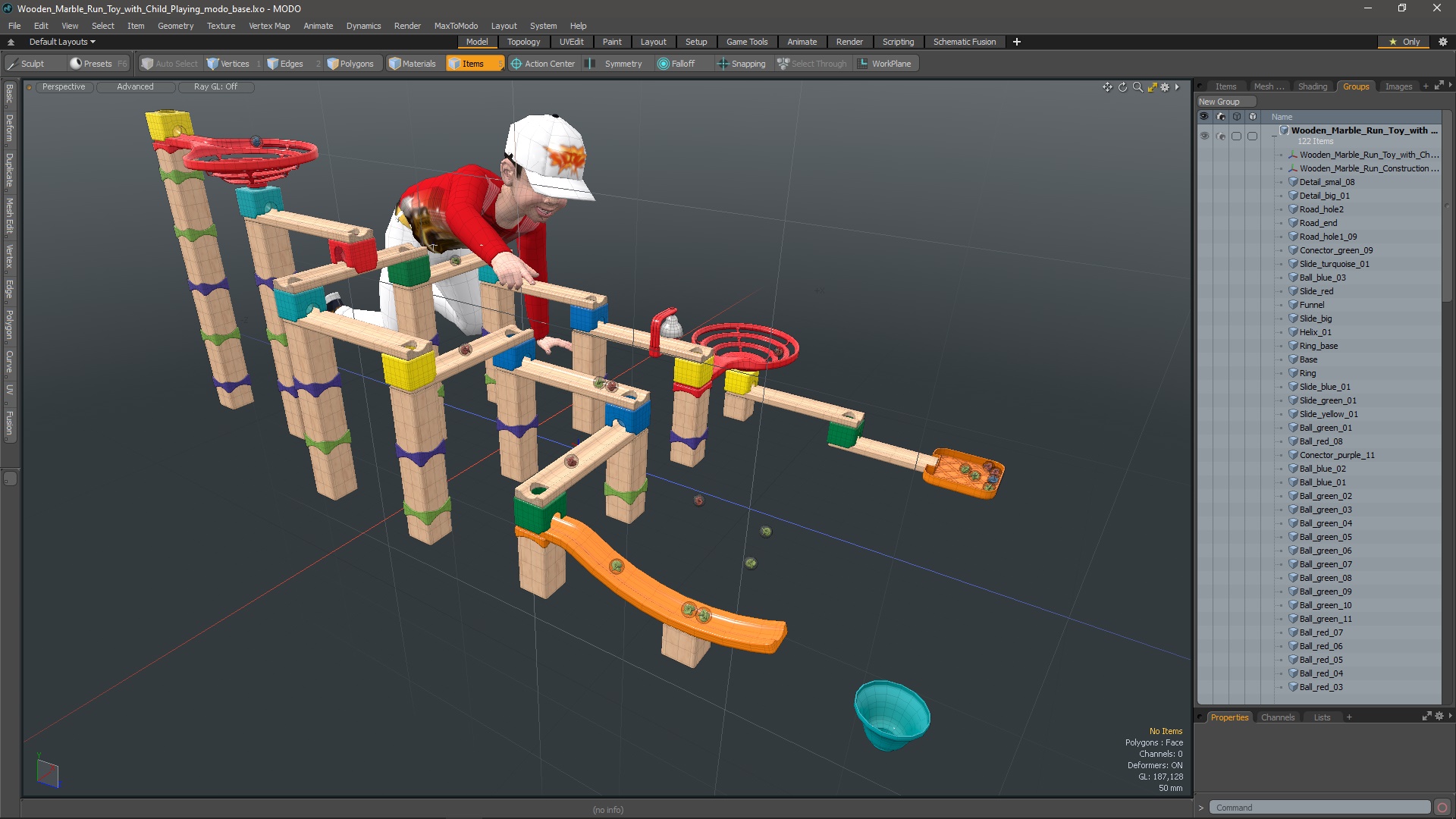 3D model Wooden Marble Run Toy with Child Playing