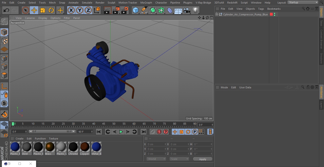 3D Cylinder Air Compressor Pump Blue model