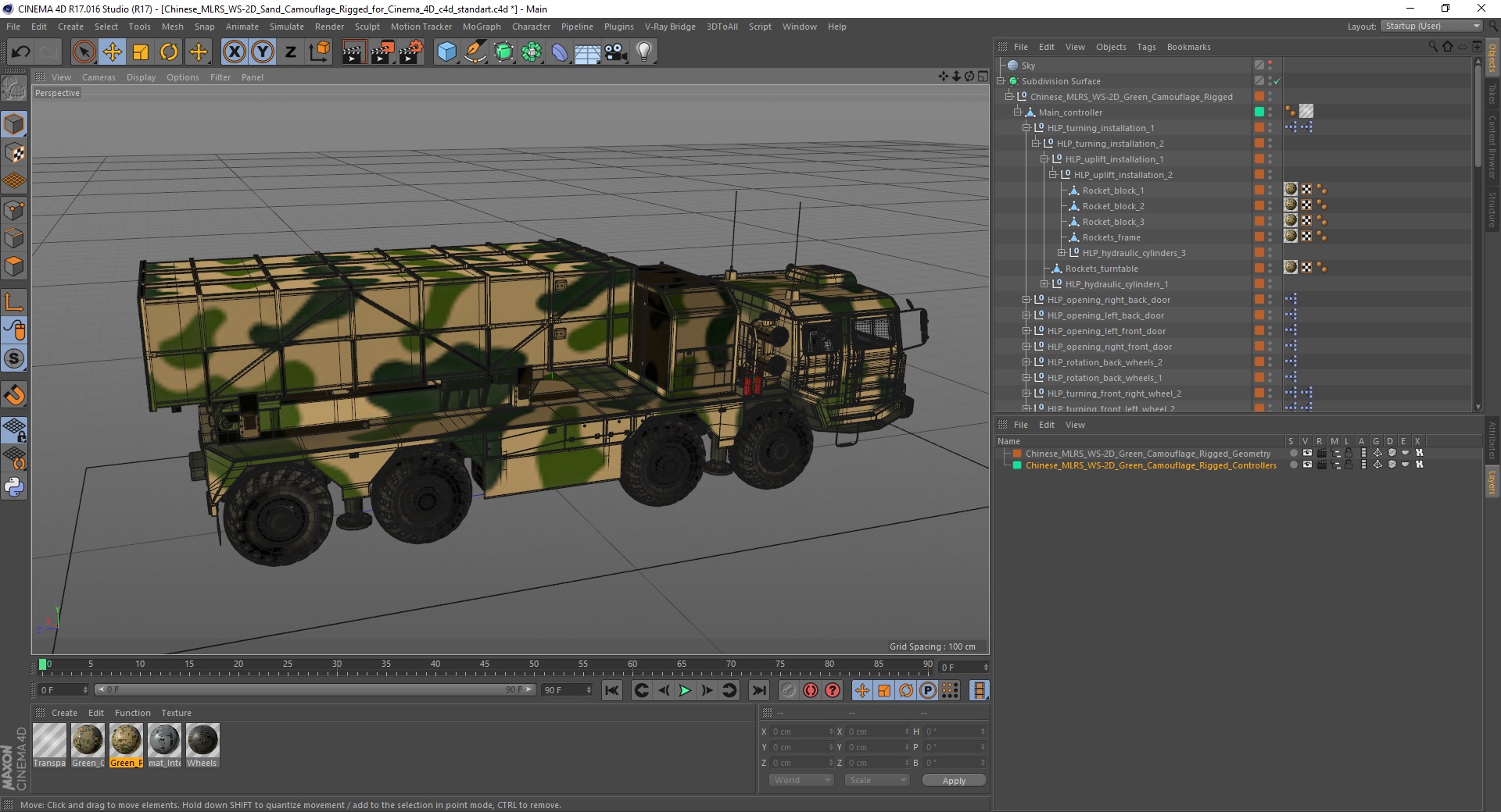3D model Chinese MLRS WS-2D Sand Camouflage Rigged for Cinema 4D