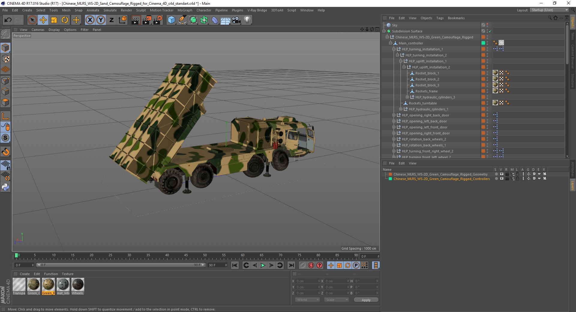3D model Chinese MLRS WS-2D Sand Camouflage Rigged for Cinema 4D
