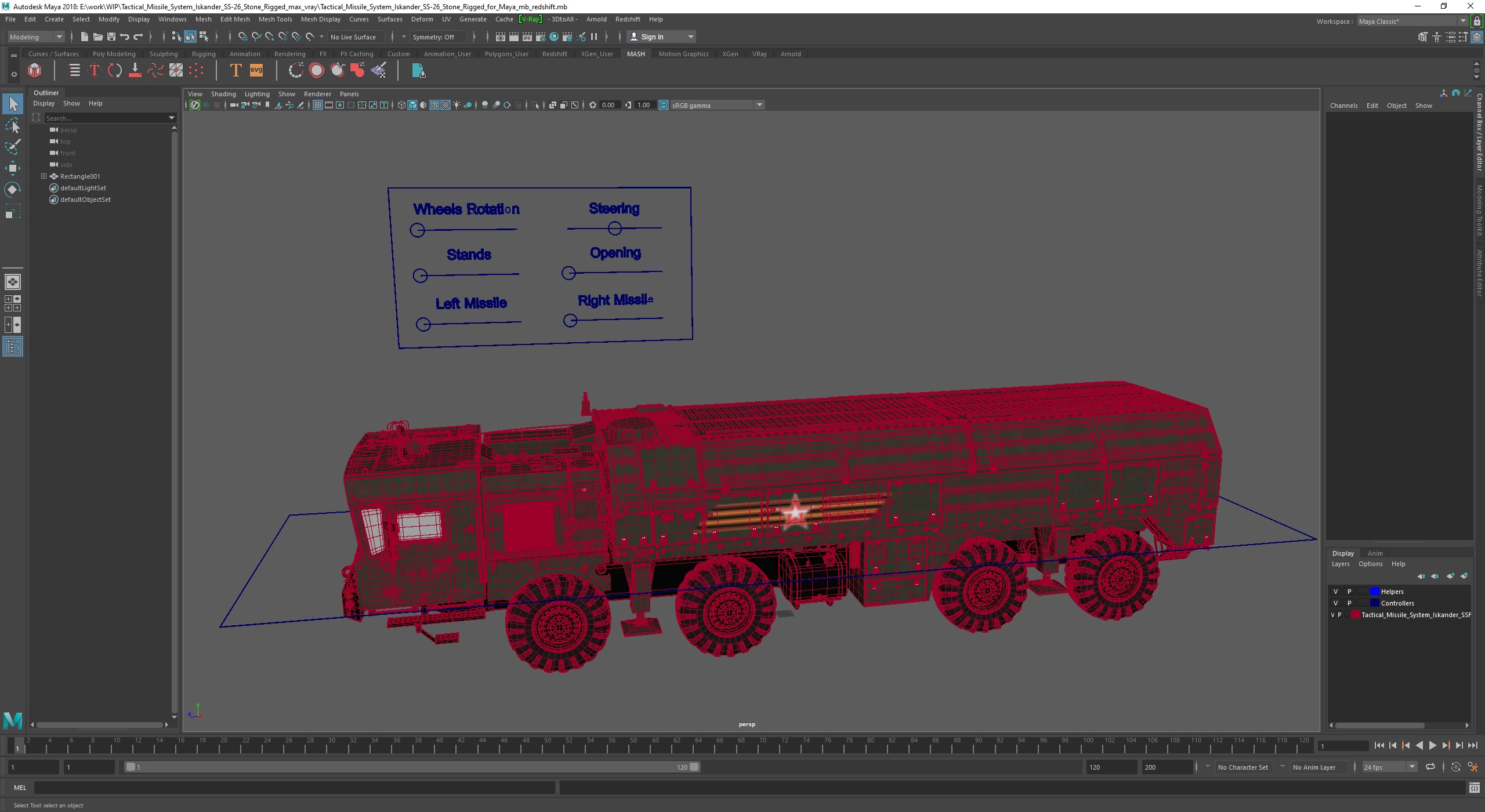 3D model Tactical Missile System Iskander SS-26 Stone Rigged for Maya