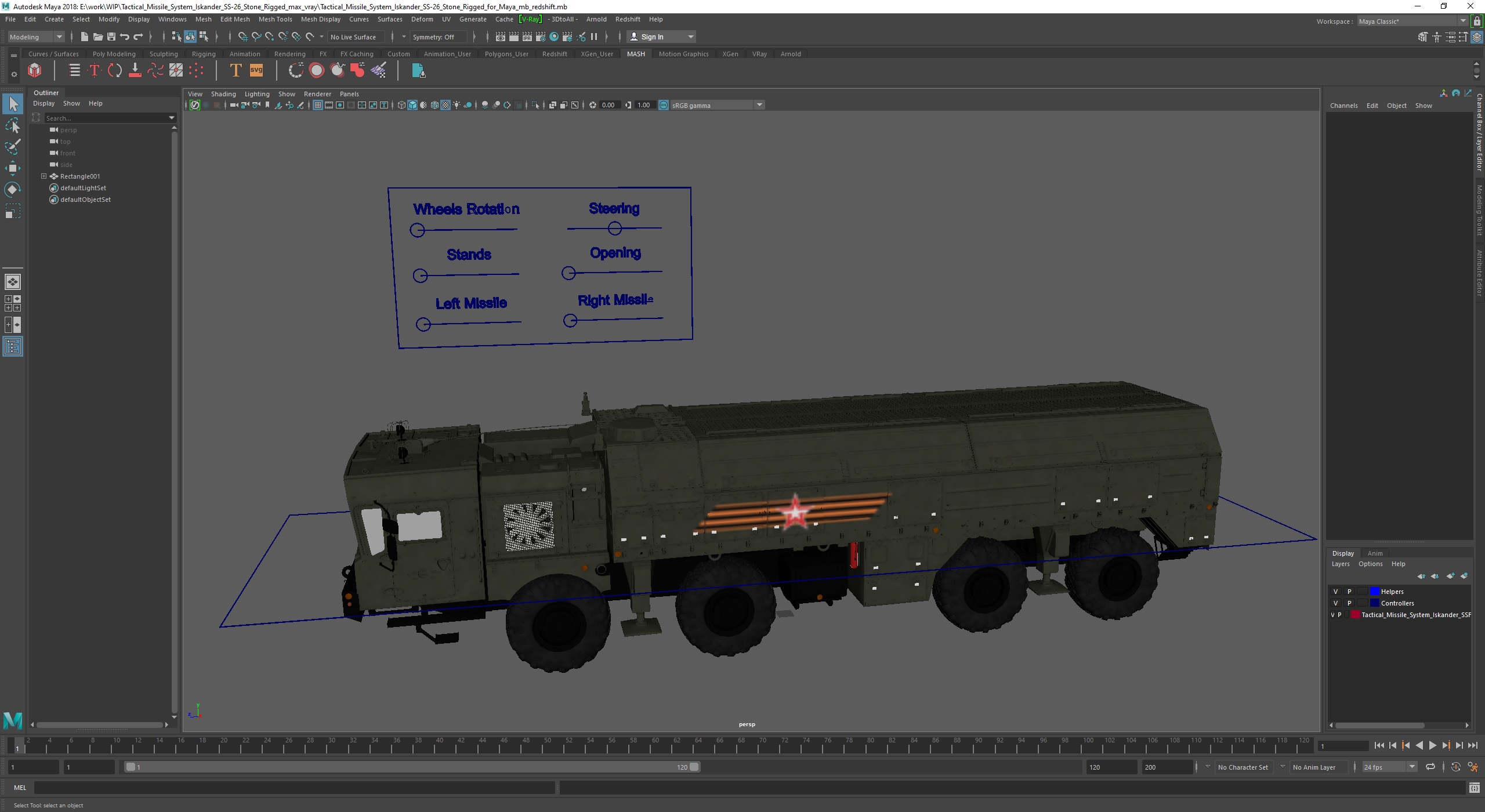3D model Tactical Missile System Iskander SS-26 Stone Rigged for Maya