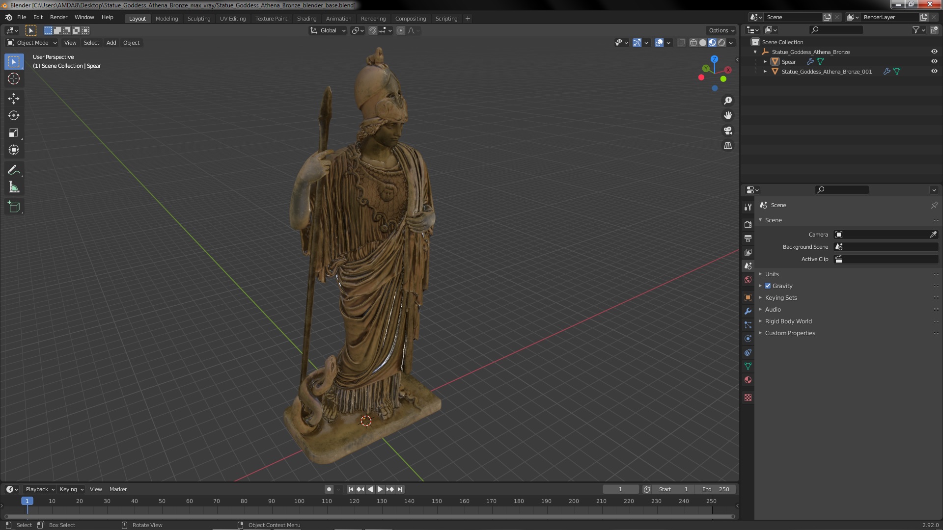 3D Statue Goddess Athena Bronze model