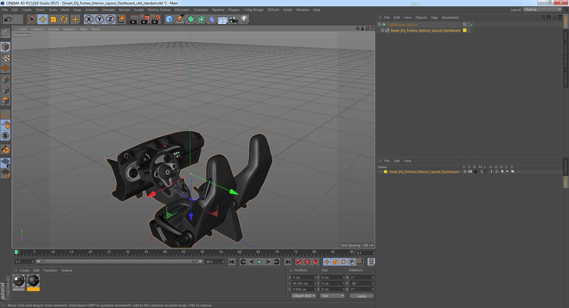 3D Smart EQ Fortwo Interior Layout Dashboard