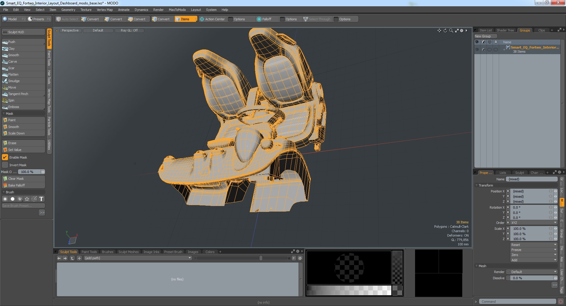 3D Smart EQ Fortwo Interior Layout Dashboard