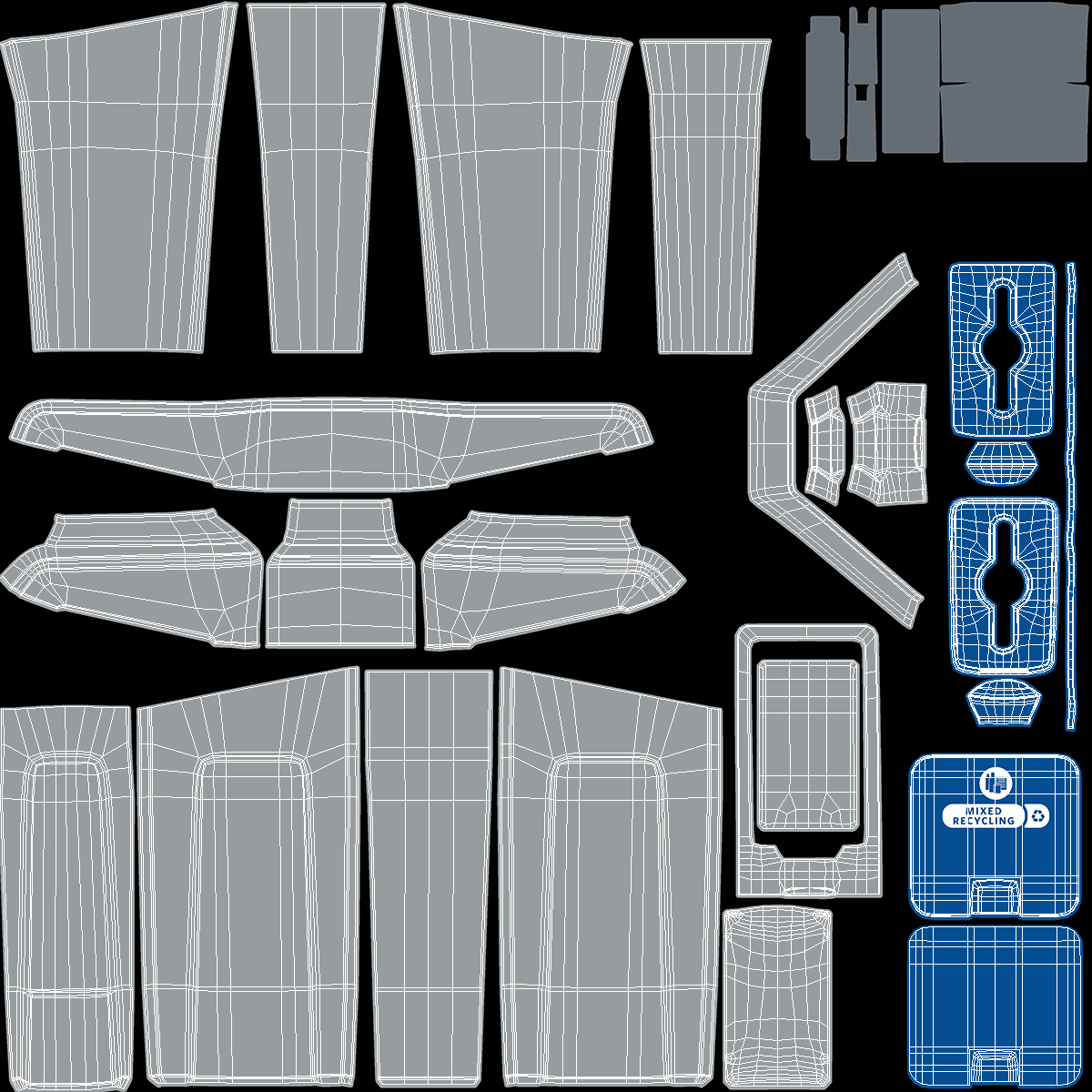 3D model Mixed Recycling Waste Bin