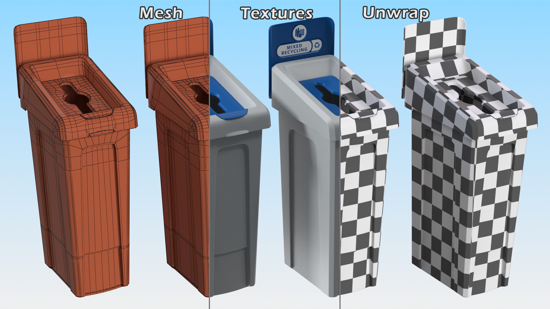 3D model Mixed Recycling Waste Bin