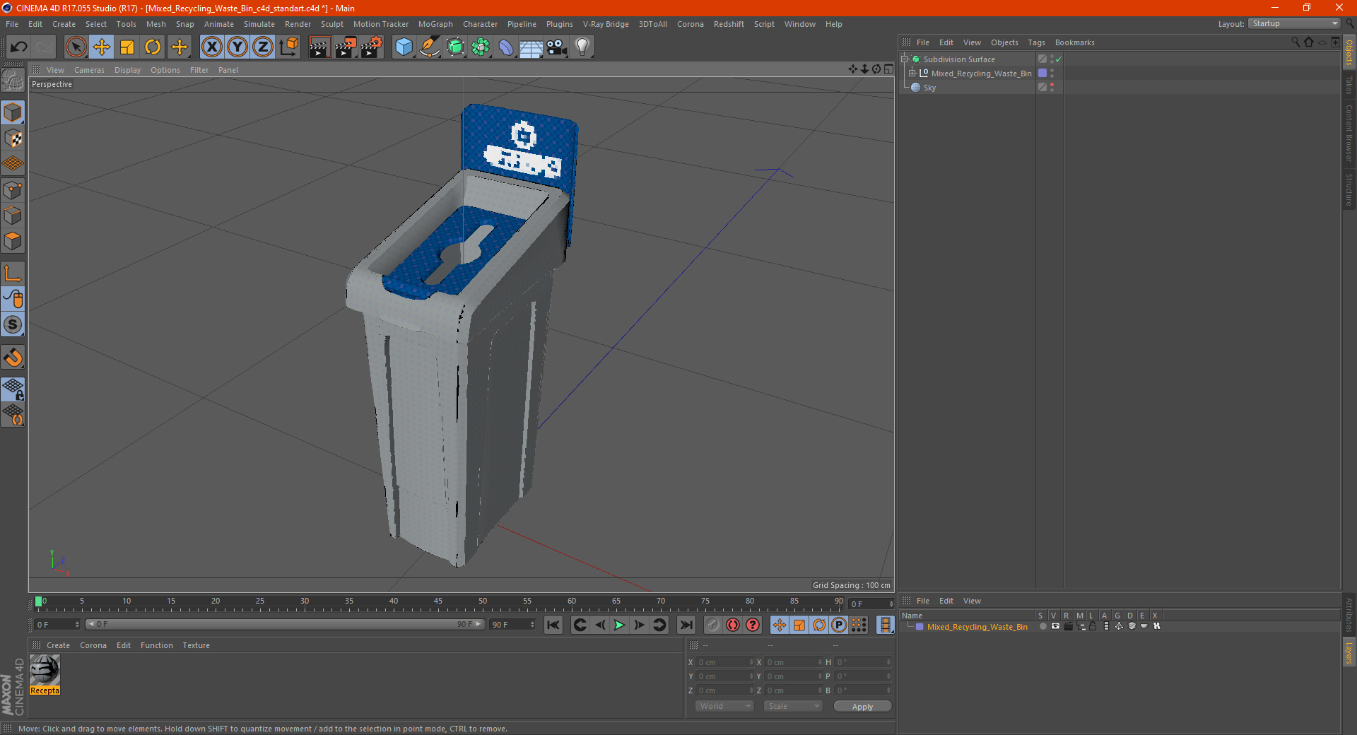 3D model Mixed Recycling Waste Bin