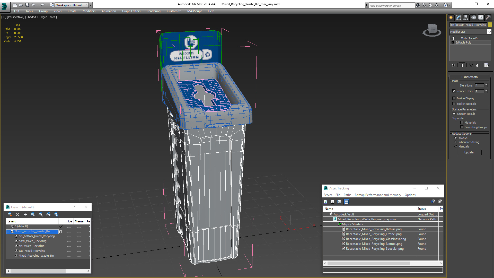 3D model Mixed Recycling Waste Bin