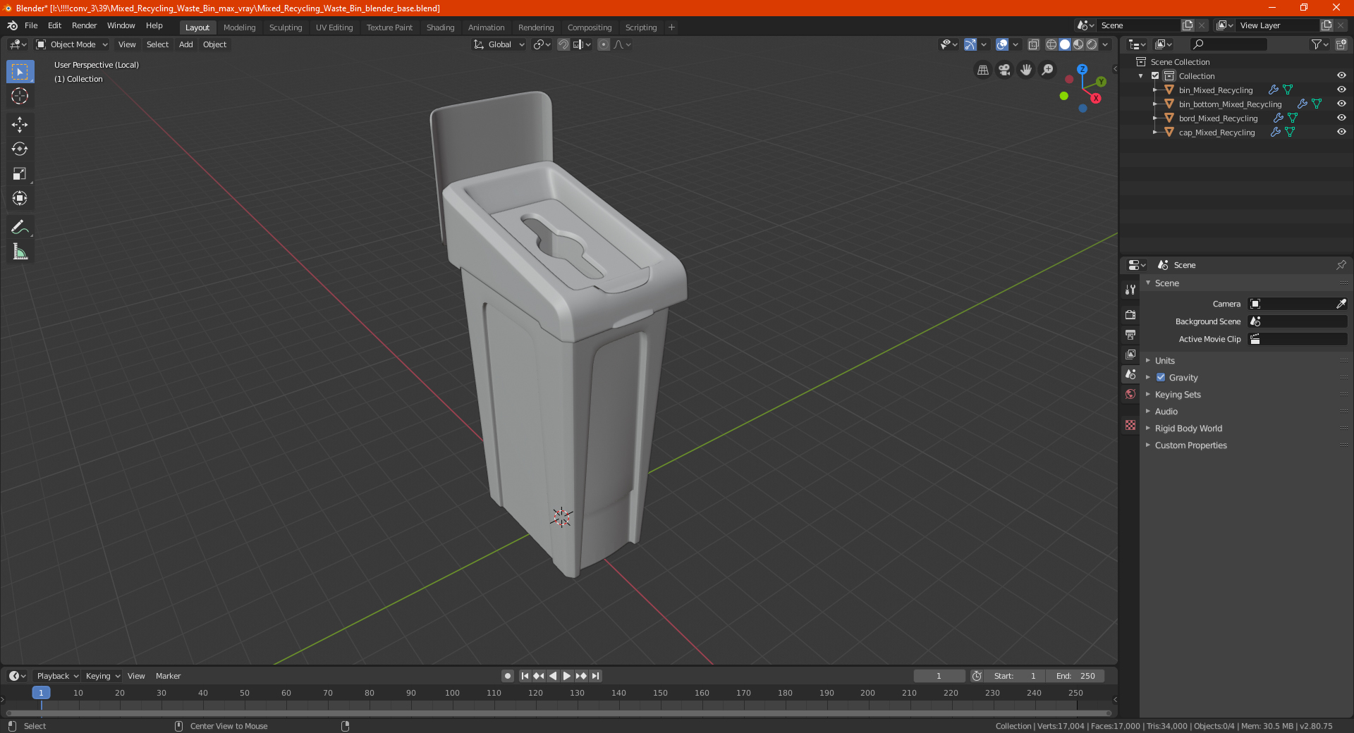 3D model Mixed Recycling Waste Bin