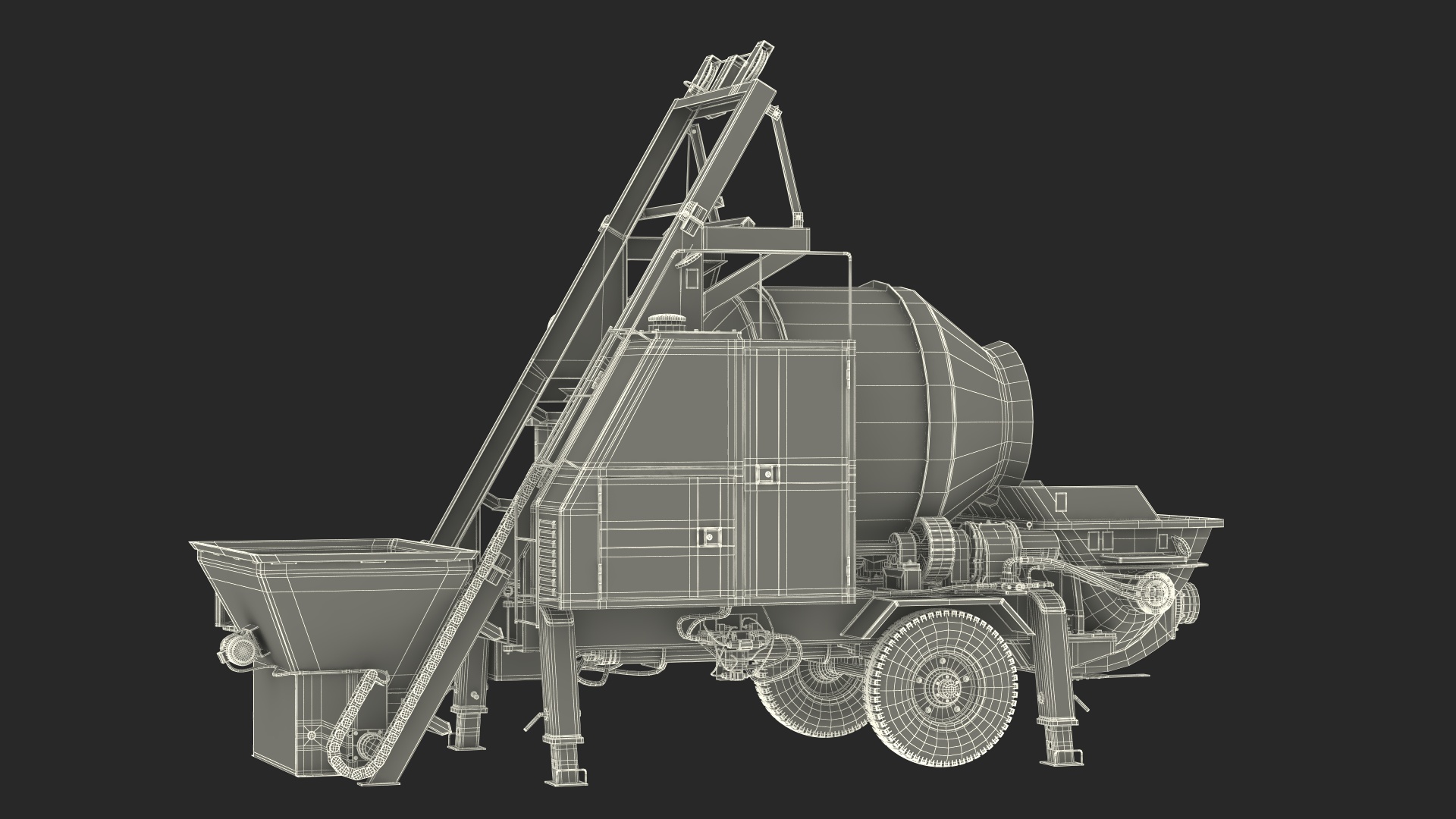3D Portable Concrete Mixer Pump with Stacked Cement Bags model