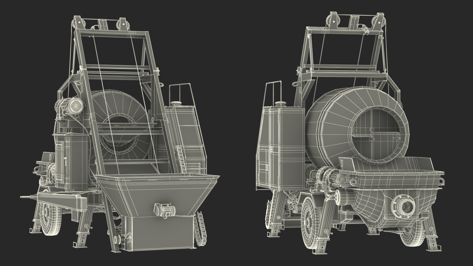 3D Portable Concrete Mixer Pump with Stacked Cement Bags model