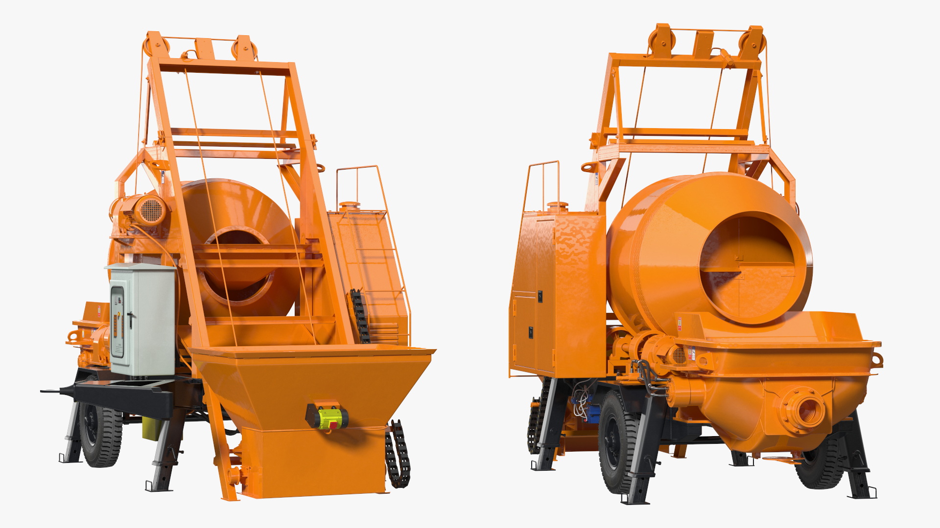 3D Portable Concrete Mixer Pump with Stacked Cement Bags model
