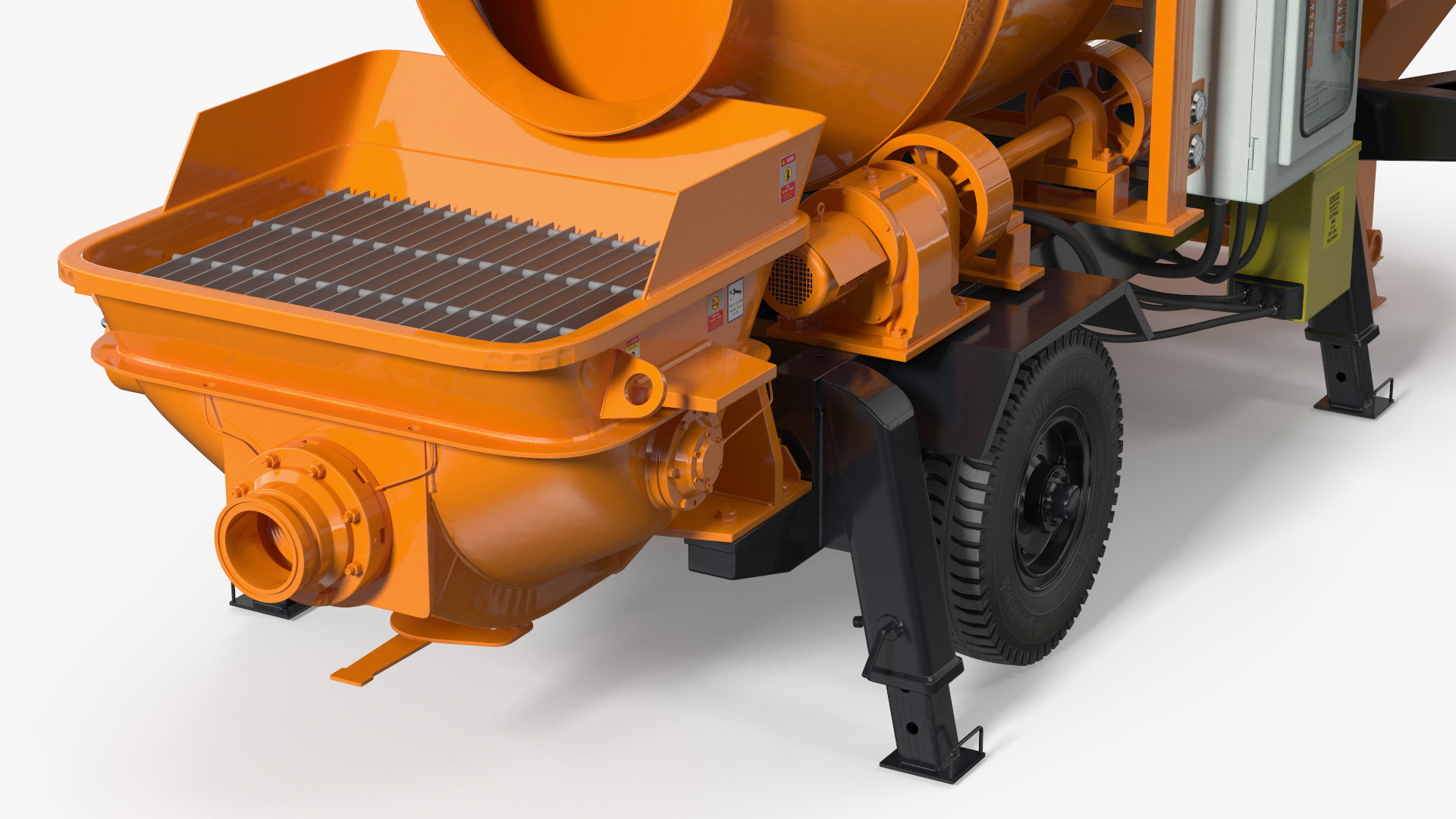 3D Portable Concrete Mixer Pump with Stacked Cement Bags model