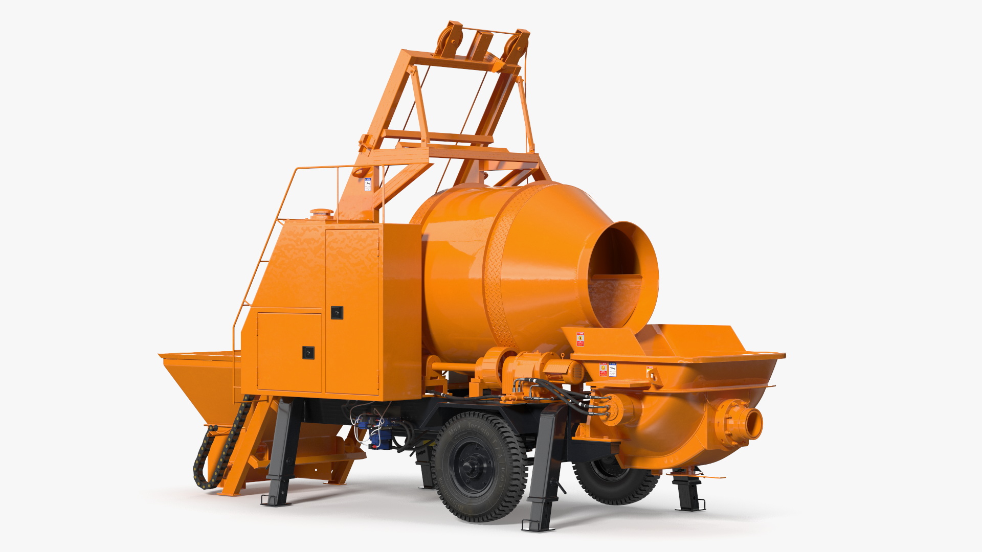 3D Portable Concrete Mixer Pump with Stacked Cement Bags model